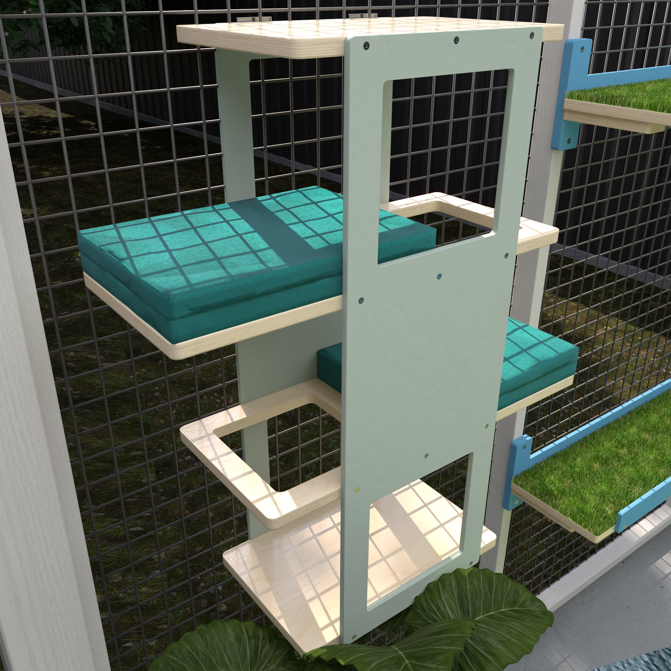 Catio Outdoor Cat Wall Shelf Bed Perch - Catio Stacker - multilevel outdoor shelf - Scratchy Things Premium Pet Furniture