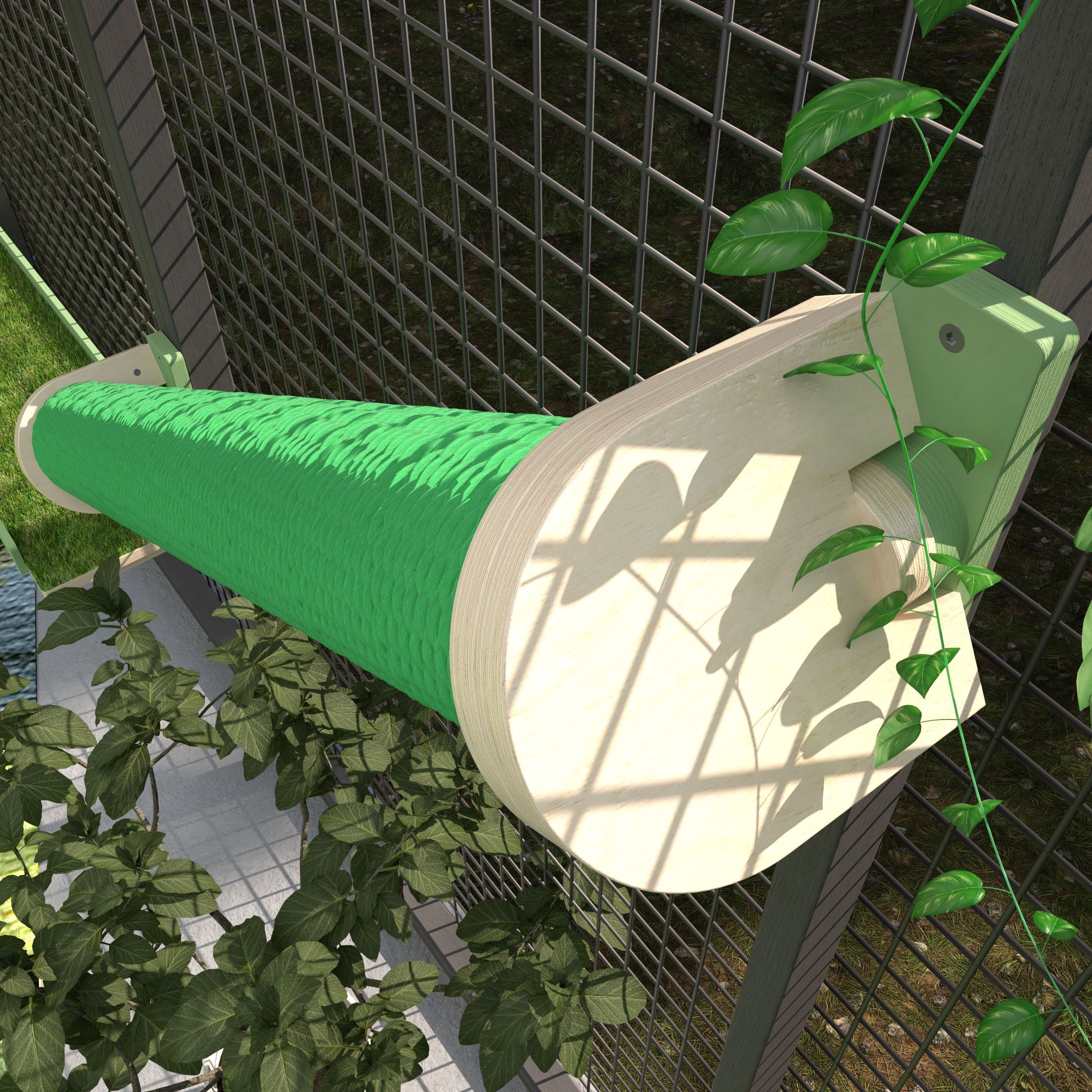 Catio Wall Shelf Scratching Pole Post Shelf - Catio Scratching Post Angle - Scratchy Things Premium Pet Furniture