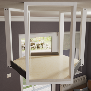 Cat Ceiling Shelf - Wally Skyhex - ceiling mounted cat shelf, hexagonal hub for multi way platform/bridge access, Cat intersection perch - Scratchy Things Premium Pet Furniture