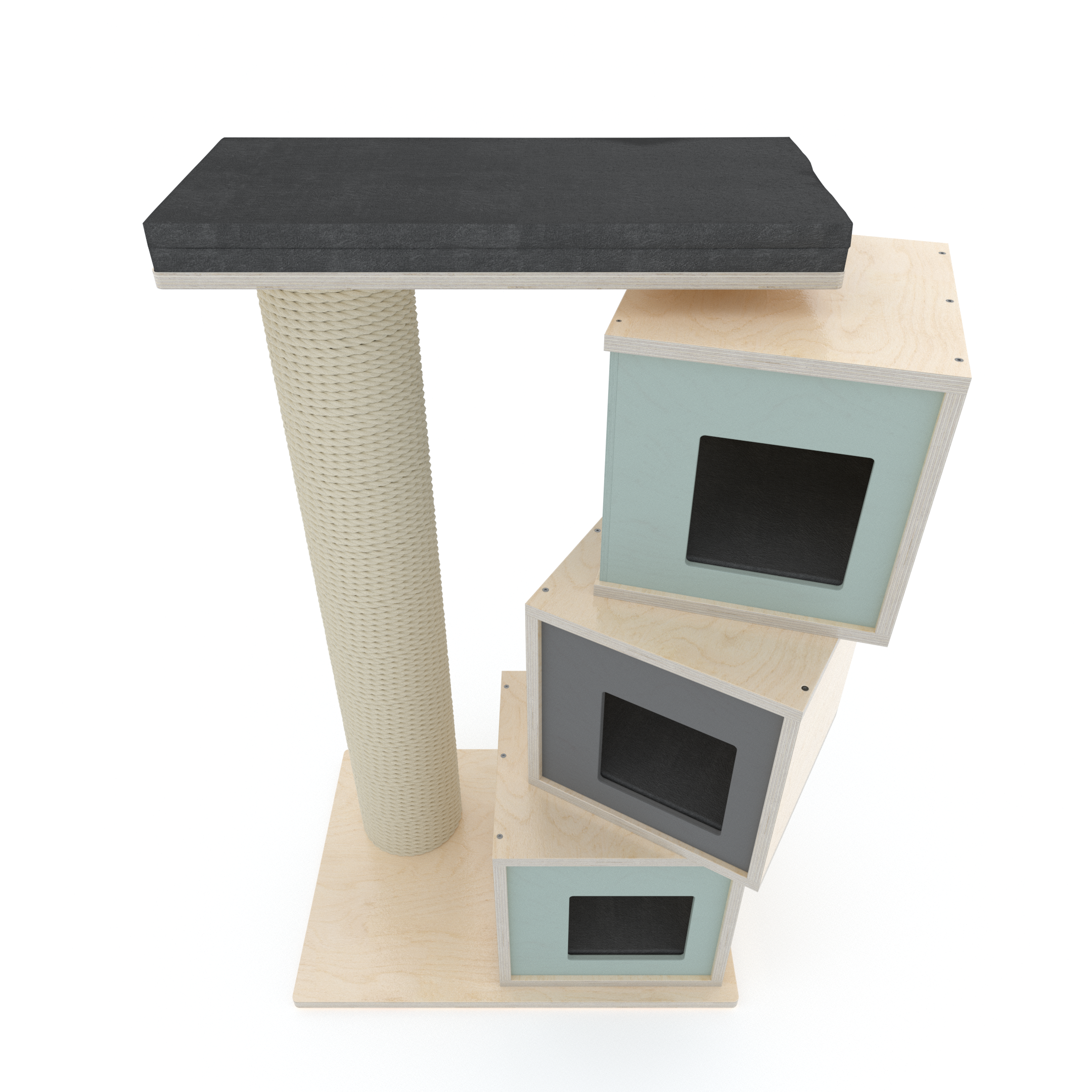 Cat Scratcher Pole House Bed Cushion Standalone - Boxy Trio 35 cat scratcher - Scratchy Things Premium Pet Furniture