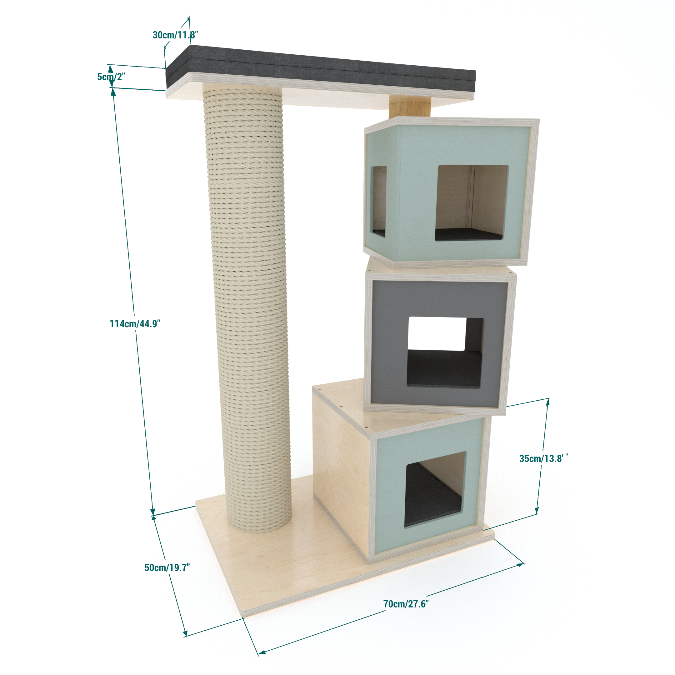 Cat Scratcher Pole House Bed Cushion Standalone - Boxy Trio 35 cat scratcher - Scratchy Things Premium Pet Furniture