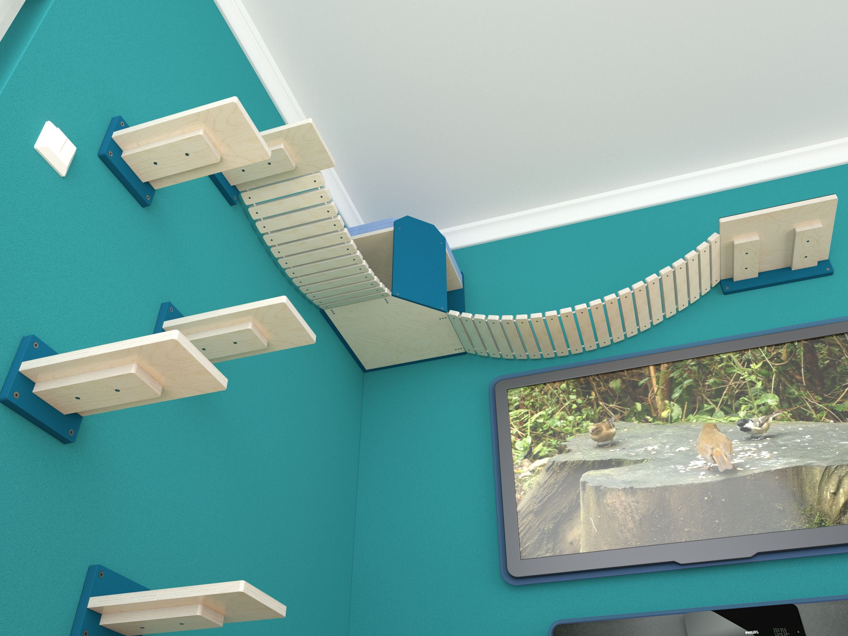 Cat Wall Shelf Corner Box Bridge Platform - Bridge CornerBox Bundle - Scratchy Things Premium Pet Furniture