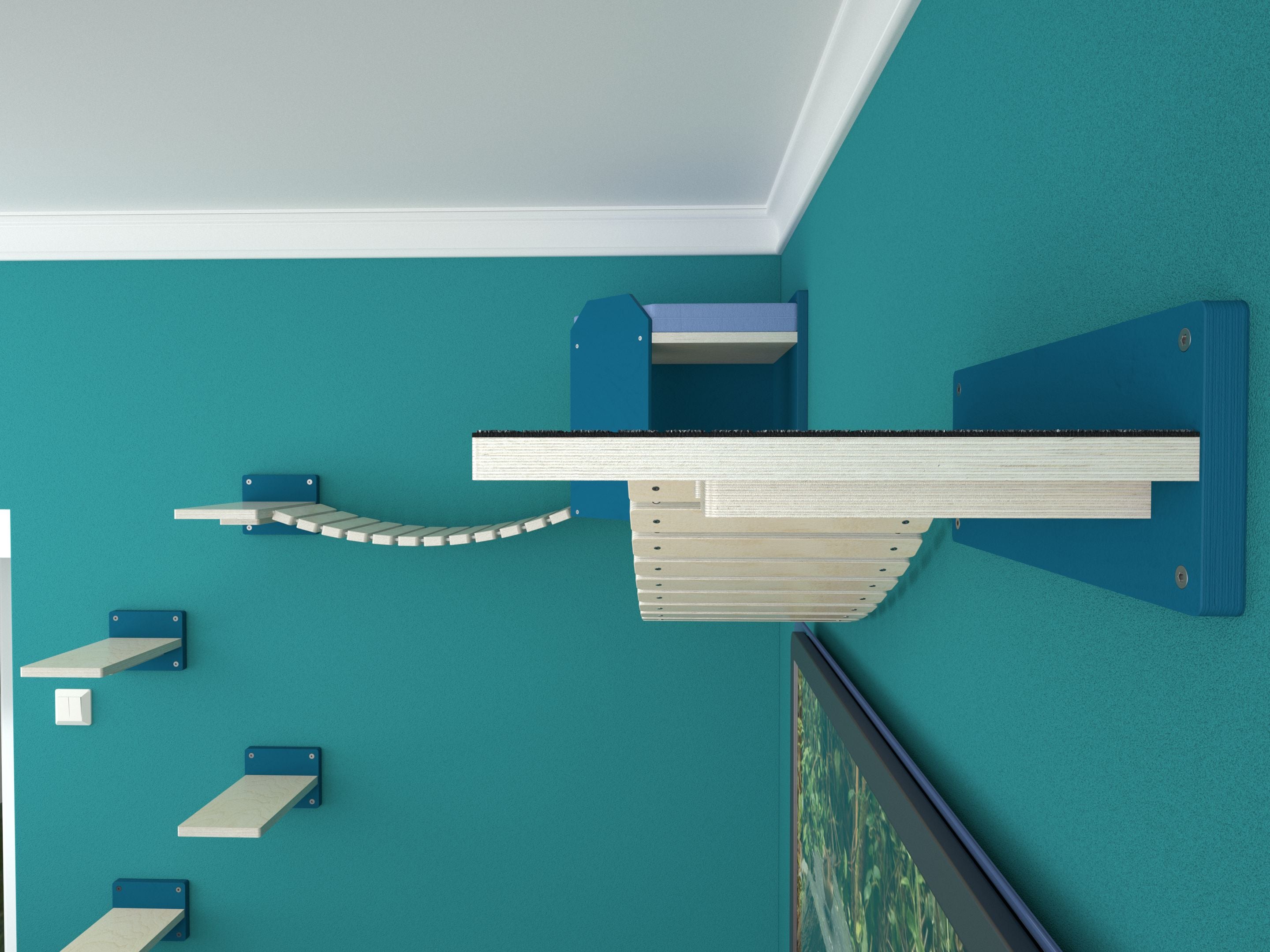 Cat Wall Shelf Corner Box Bridge Platform - Bridge CornerBox Bundle - Scratchy Things Premium Pet Furniture