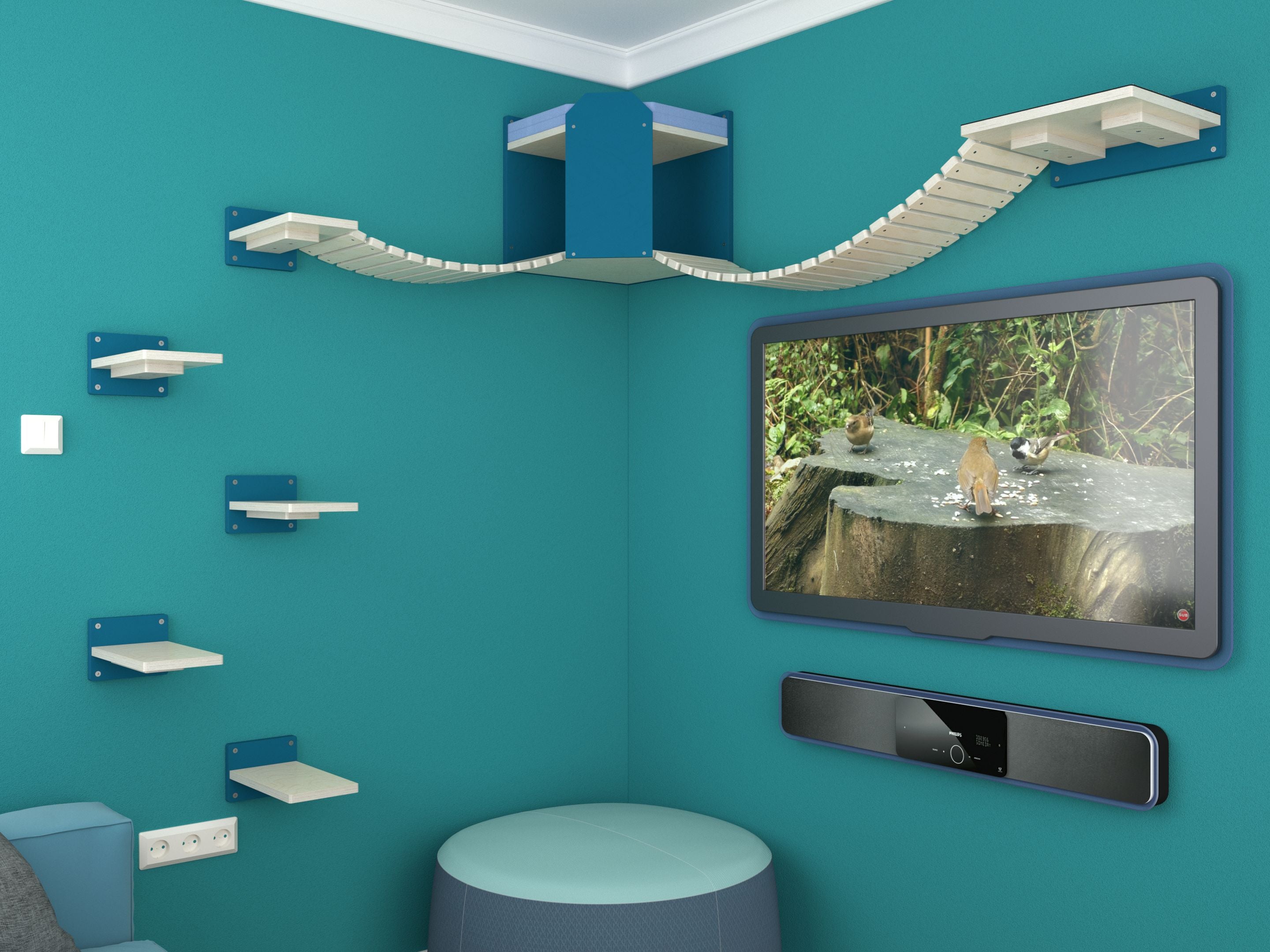 Cat Wall Shelf Corner Box Bridge Platform - Bridge CornerBox Bundle - Scratchy Things Premium Pet Furniture