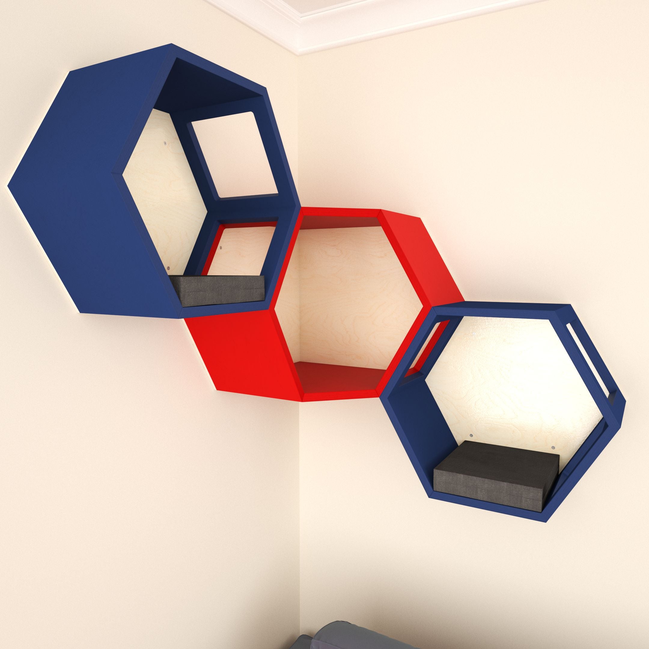 Cat Wall Shelf Hexagonal Corner Bed Bundle - Corner Hex Bundle - Scratchy Things Premium Pet Furniture