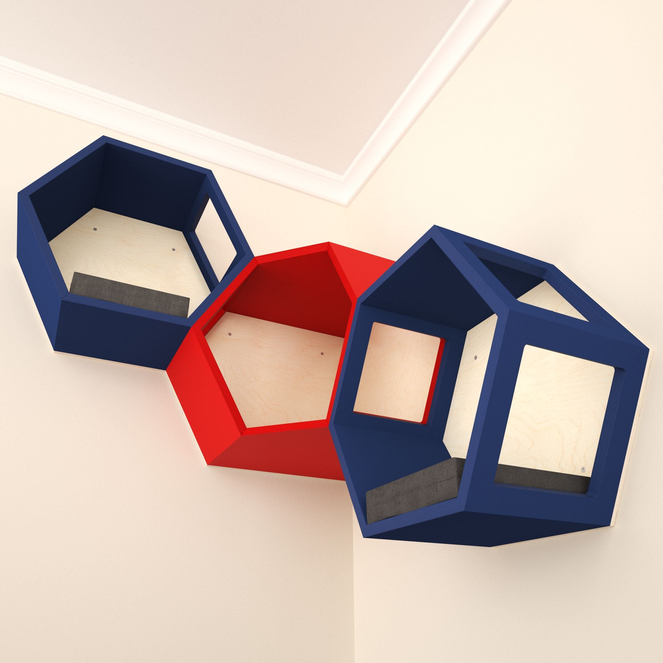 Cat Wall Shelf Hexagonal Corner Bed Bundle - Corner Hex Bundle - Scratchy Things Premium Pet Furniture