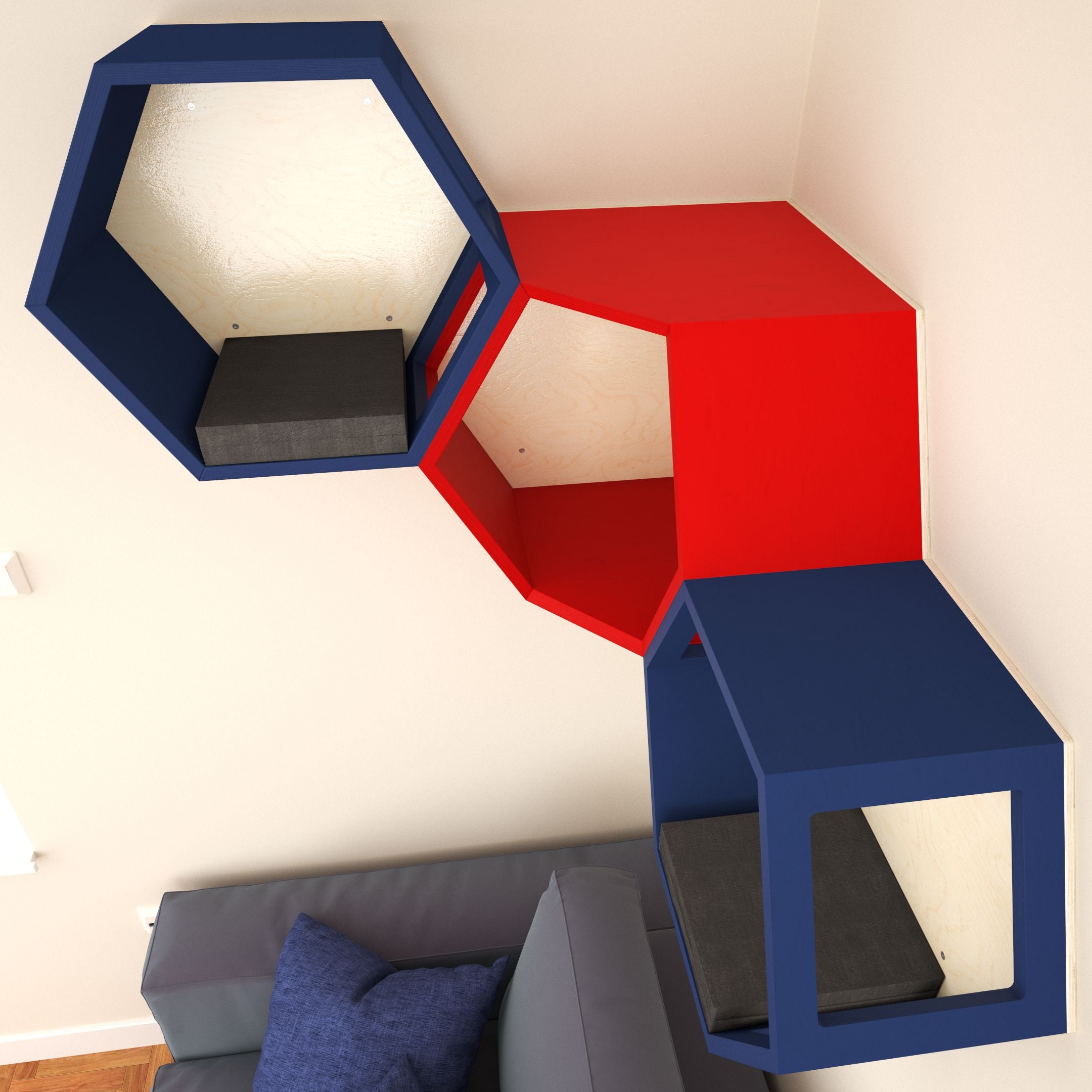 Cat Wall Shelf Hexagonal Corner Bed Bundle - Corner Hex Bundle - Scratchy Things Premium Pet Furniture