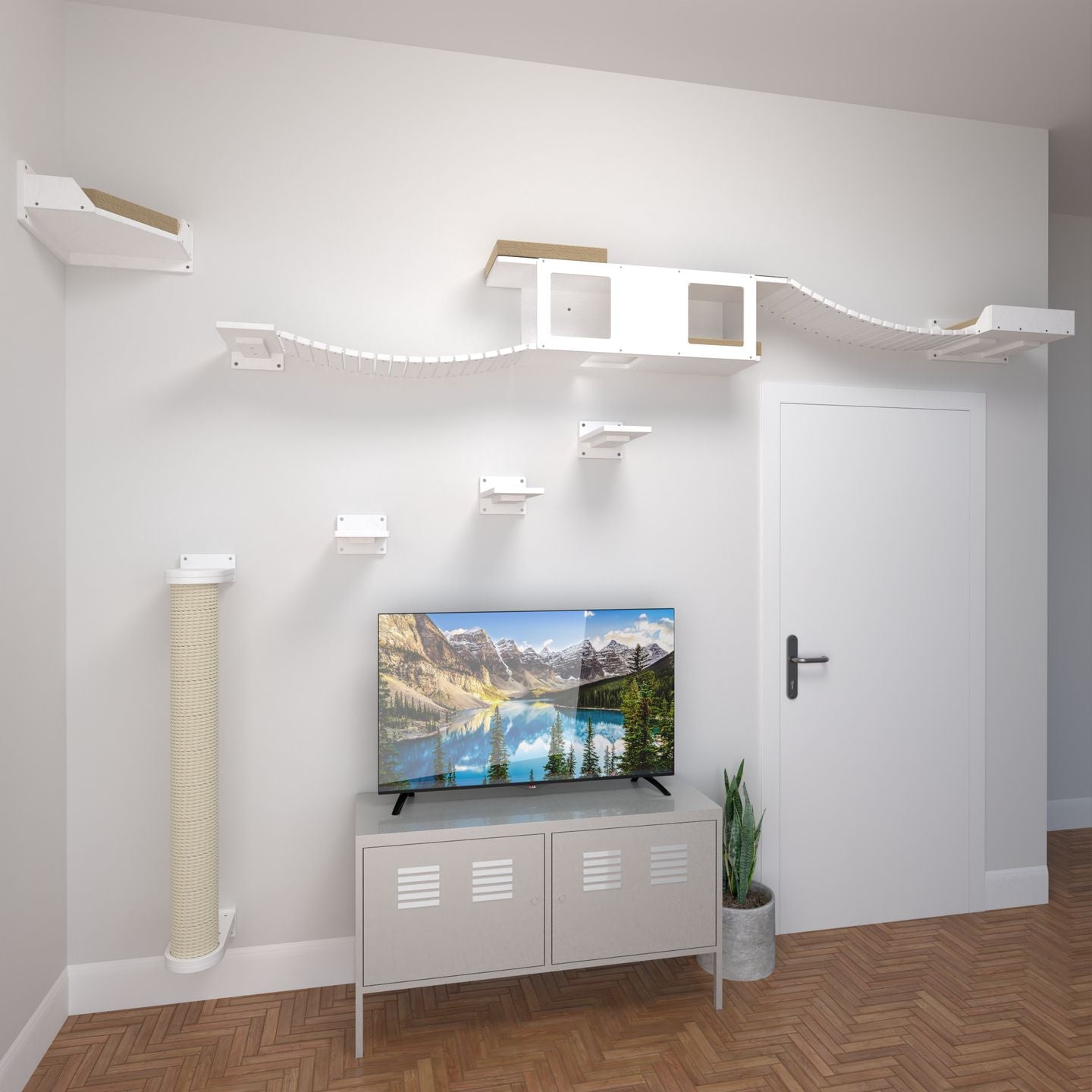 Cat Wall Shelf Bridge Bed Bundle - White Bundle - Scratchy Things Premium Pet Furniture