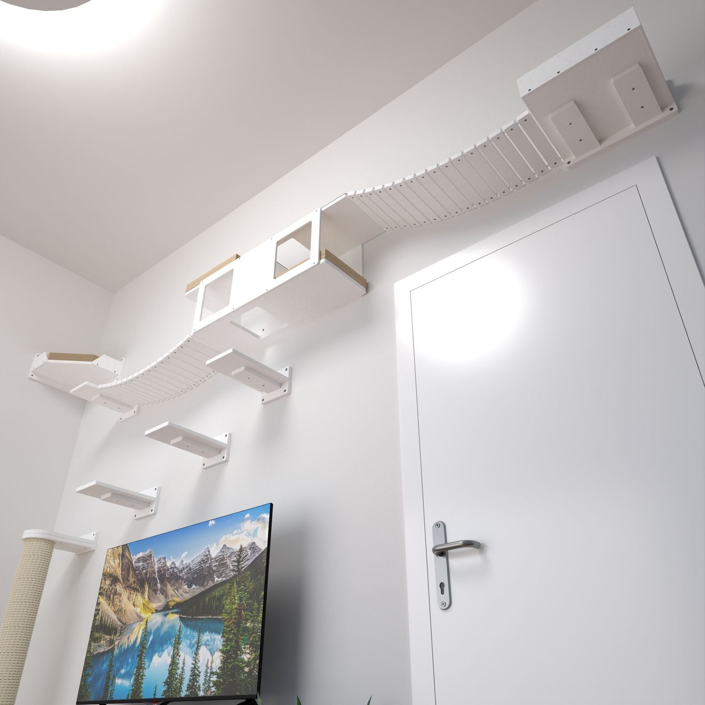 Cat Wall Shelf Bridge Bed Bundle - White Bundle - Scratchy Things Premium Pet Furniture