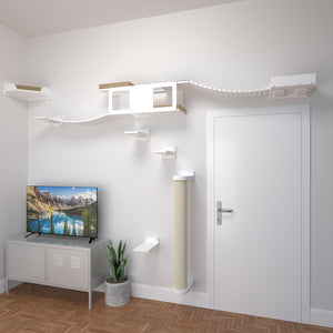 Cat Wall Shelf Bridge Bed Bundle - White Bundle - Scratchy Things Premium Pet Furniture
