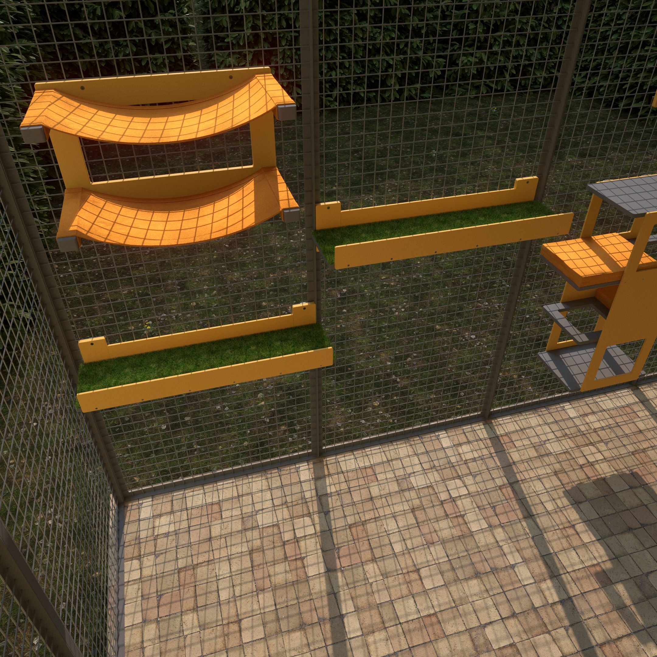 Catio Outdoor Cat Wall Shelf Bed Perch - BigCat Yellow Lounge Bundle - Scratchy Things Premium Pet Furniture