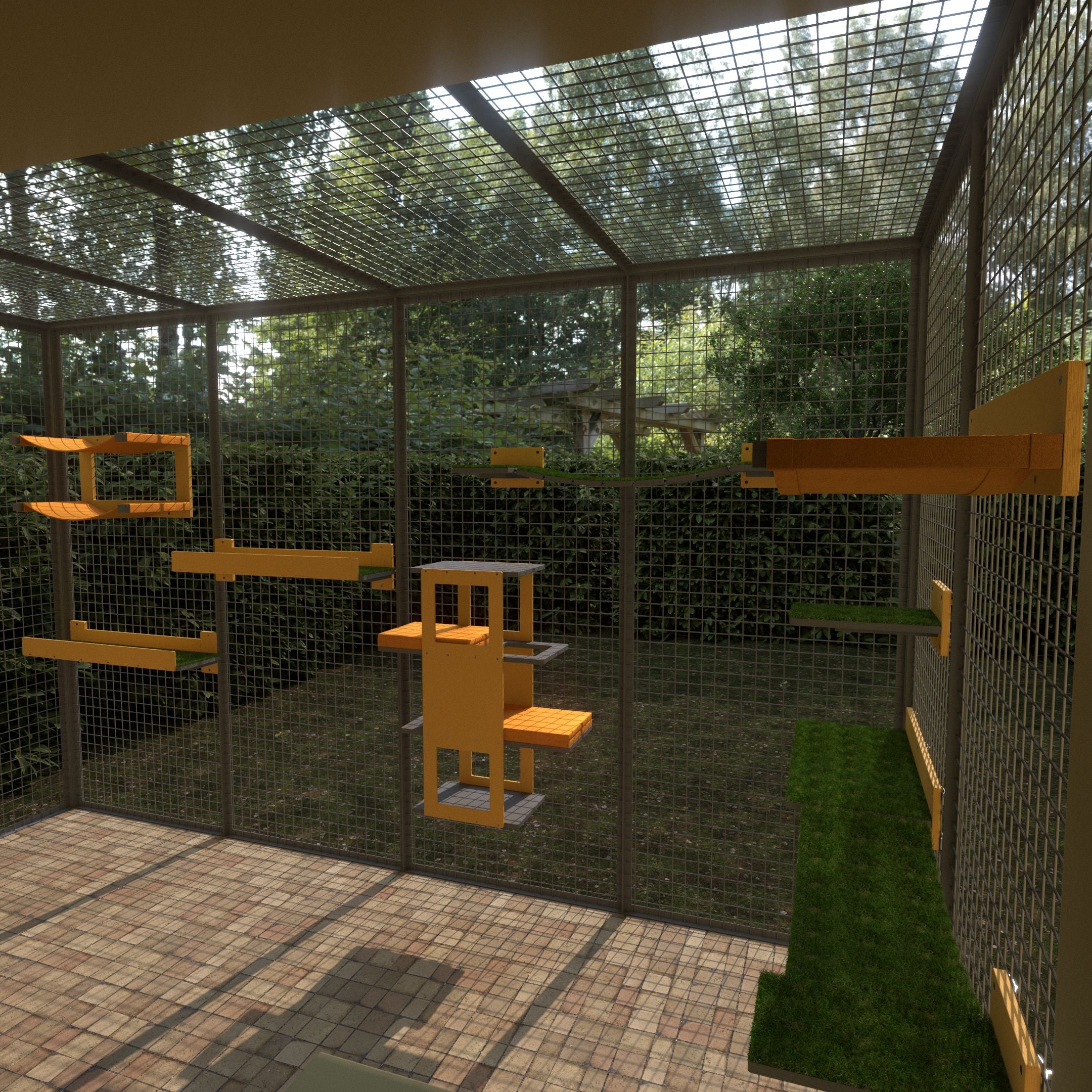 Catio Outdoor Cat Wall Shelf Bed Perch - BigCat Yellow Lounge Bundle - Scratchy Things Premium Pet Furniture