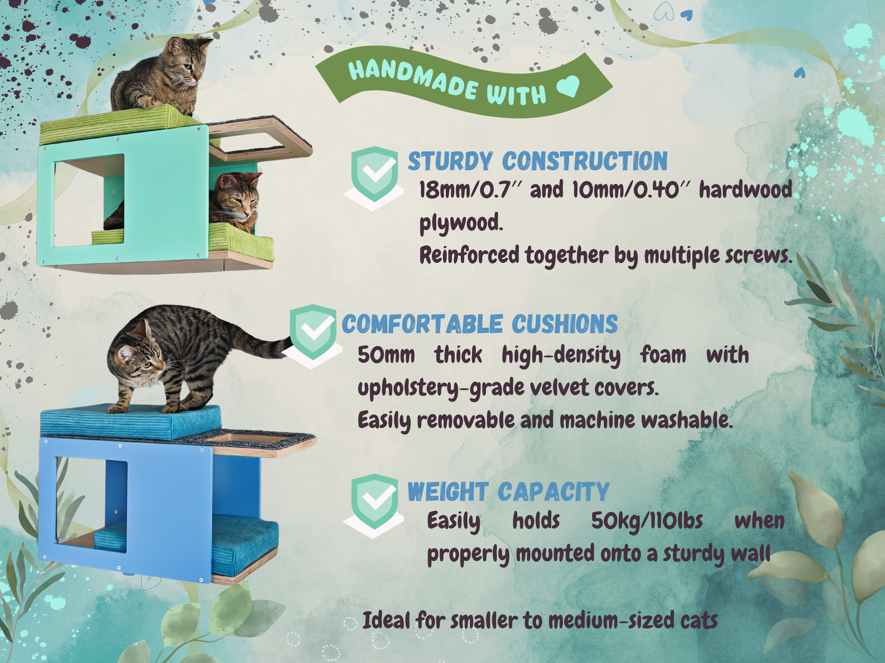 Cat Wall Shelf Bed Corner Tunnel Bundle - Wally CornerTunnel 3-pack - Scratchy Things Premium Pet Furniture