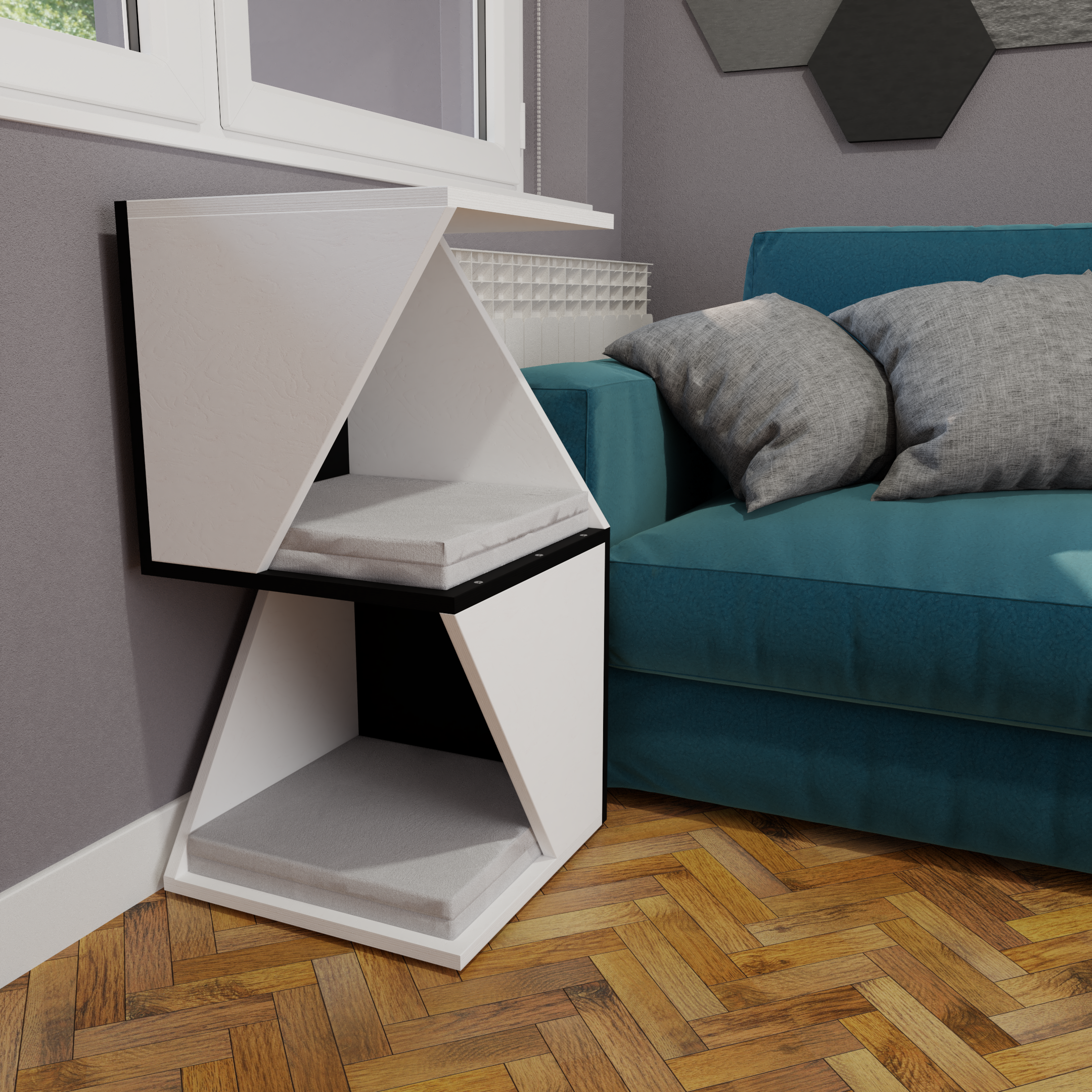 Cat Side Table Double Bed Corner Box - Floory Sharp Tower - Scratchy Things Premium Pet Furniture