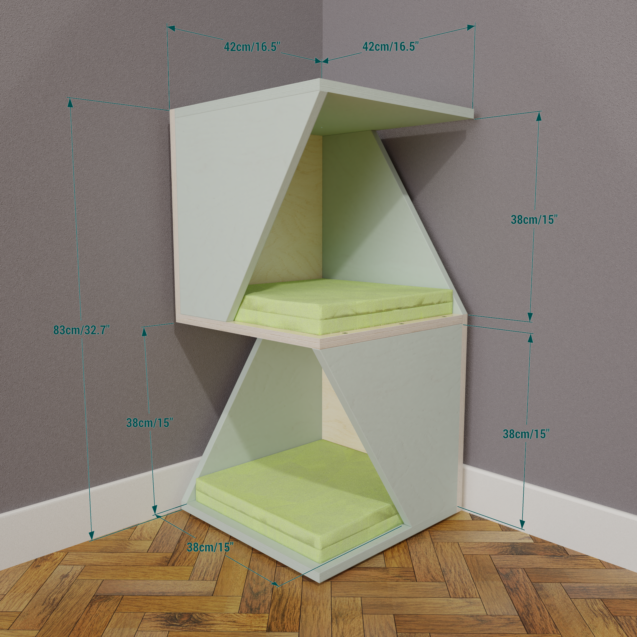 Cat Side Table Double Bed Corner Box - Floory Sharp Tower - Scratchy Things Premium Pet Furniture