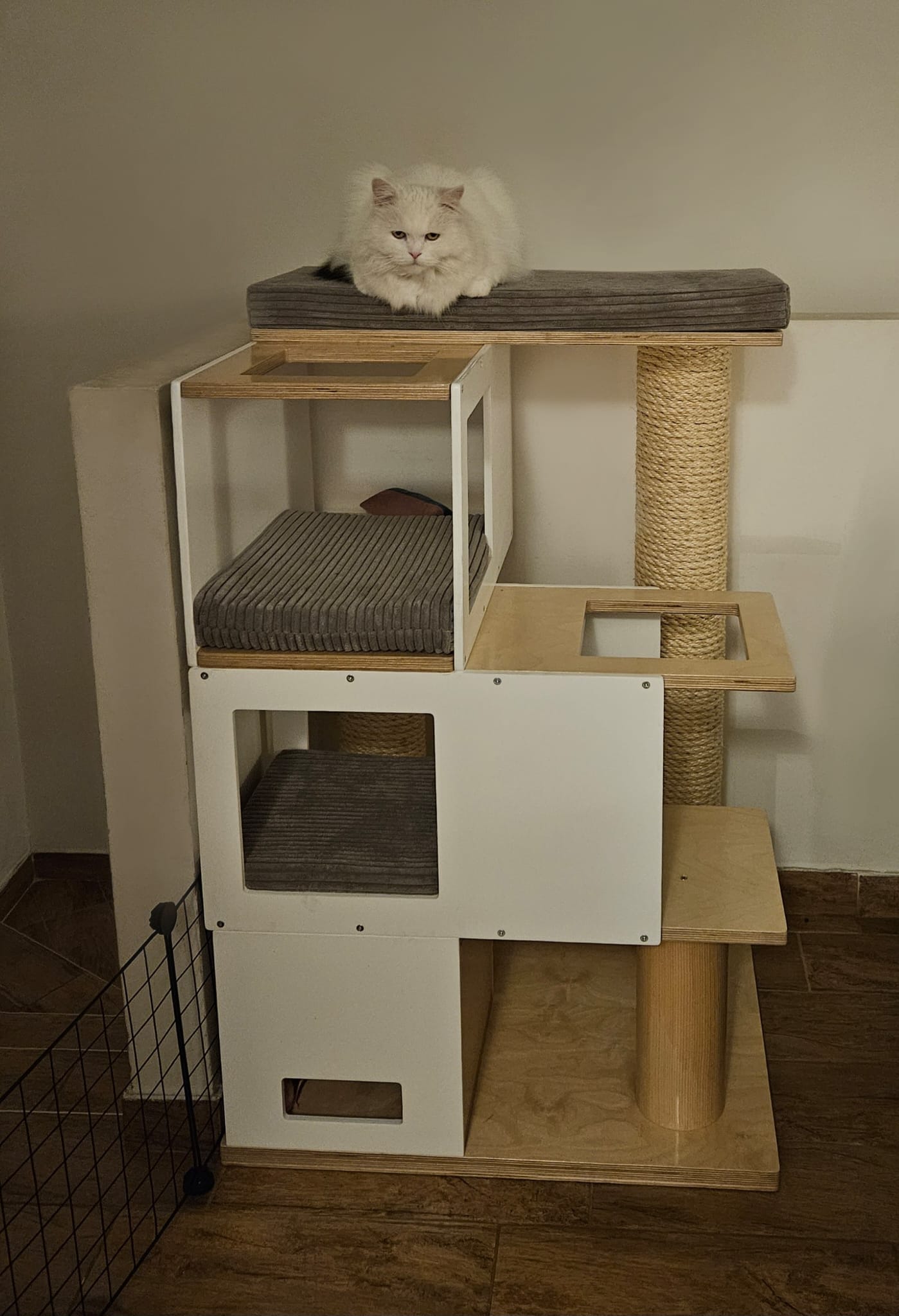 Big Cat Tower Pole Box Bed Shelf - Floory Tunnel Duo Play - Scratchy Things Premium Pet Furniture