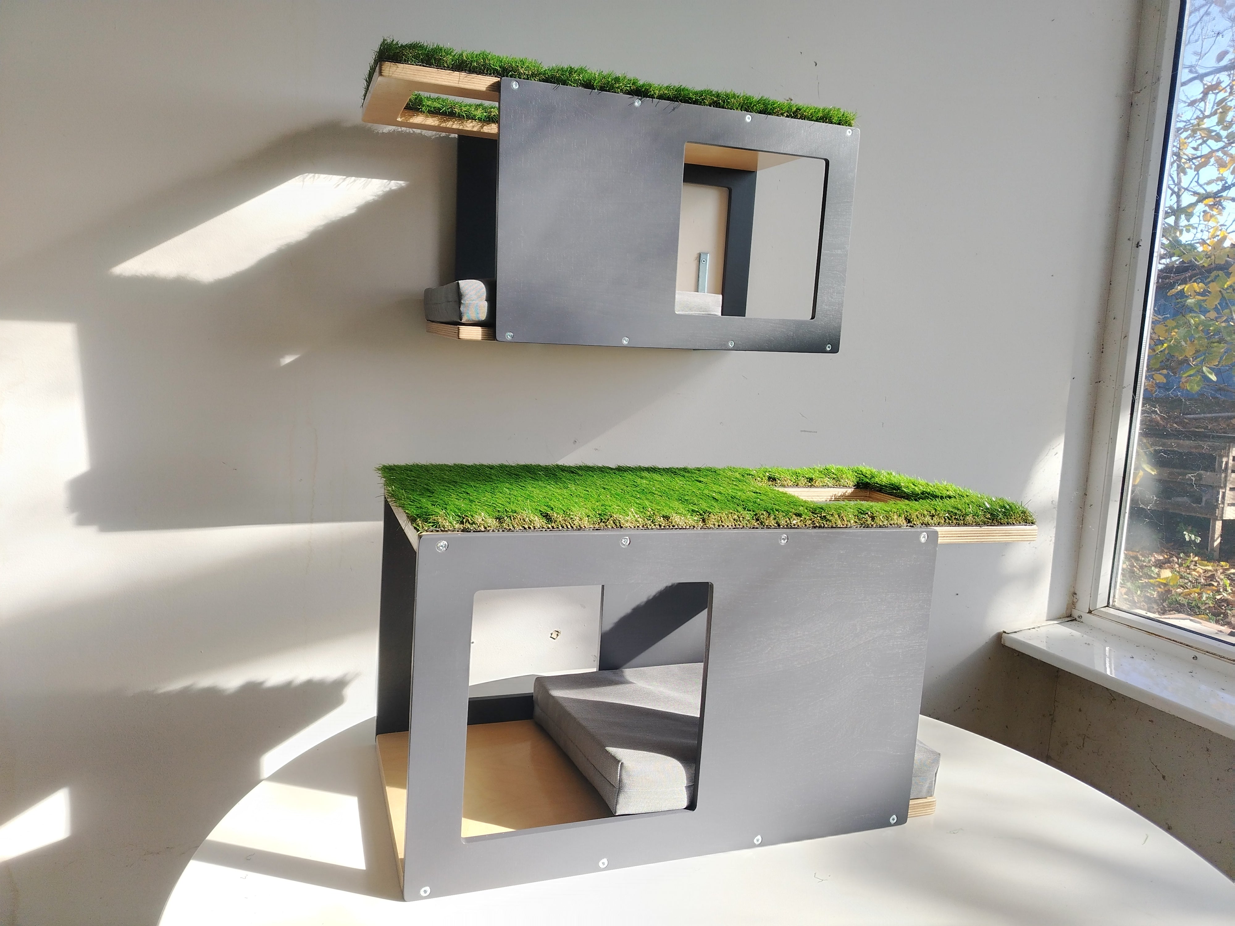 Catio Big Cat Wall Shelf Bed Perch - Catio BigCat CornerTunnel 3-pack - Scratchy Things Premium Pet Furniture