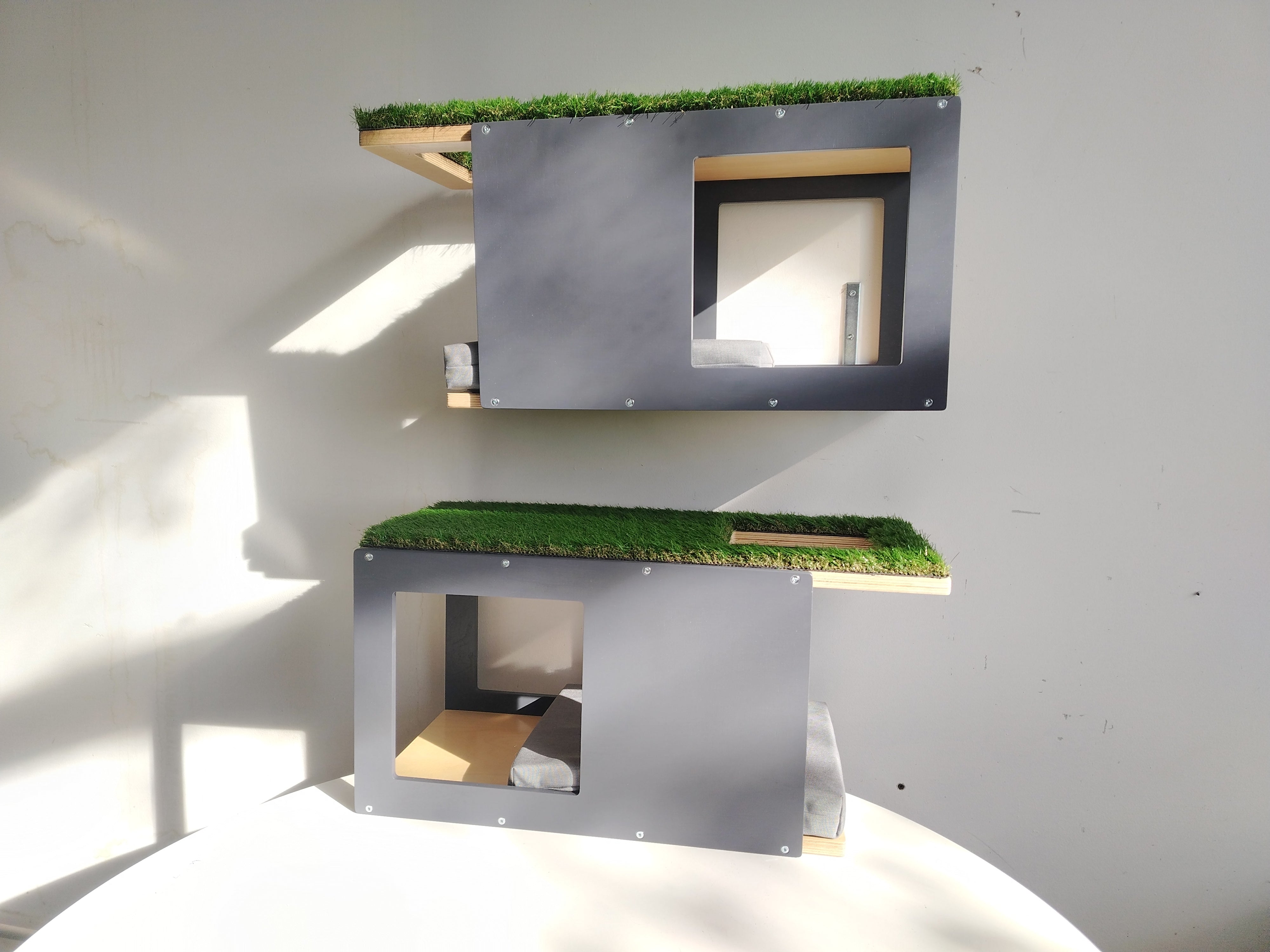 Catio Big Cat Wall Shelf Bed Perch - Catio BigCat CornerTunnel - outdoor cat house - Scratchy Things Premium Pet Furniture