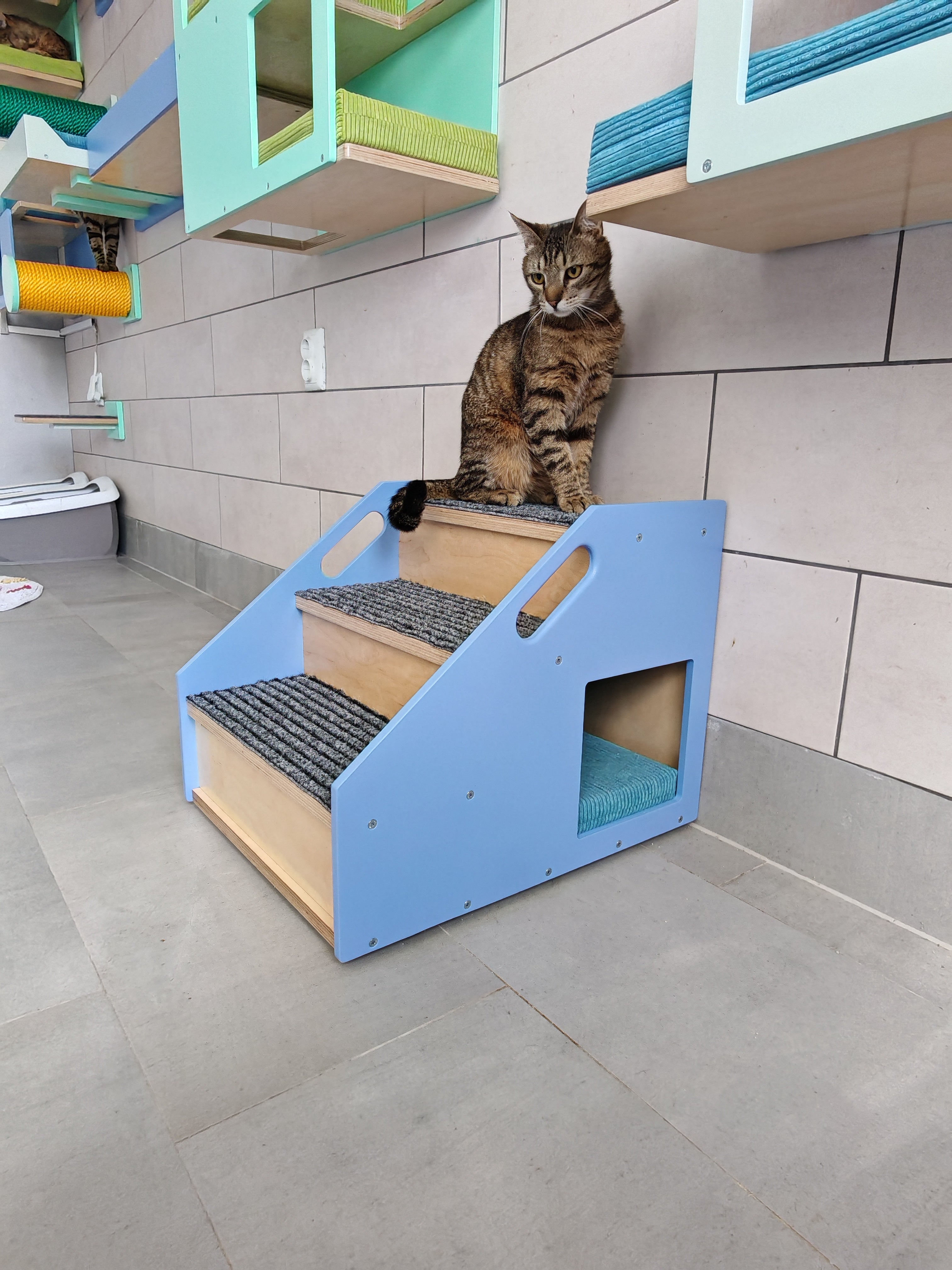 Cat Stairs Box House Bed - Boxy 3-Step - Scratchy Things Premium Pet Furniture