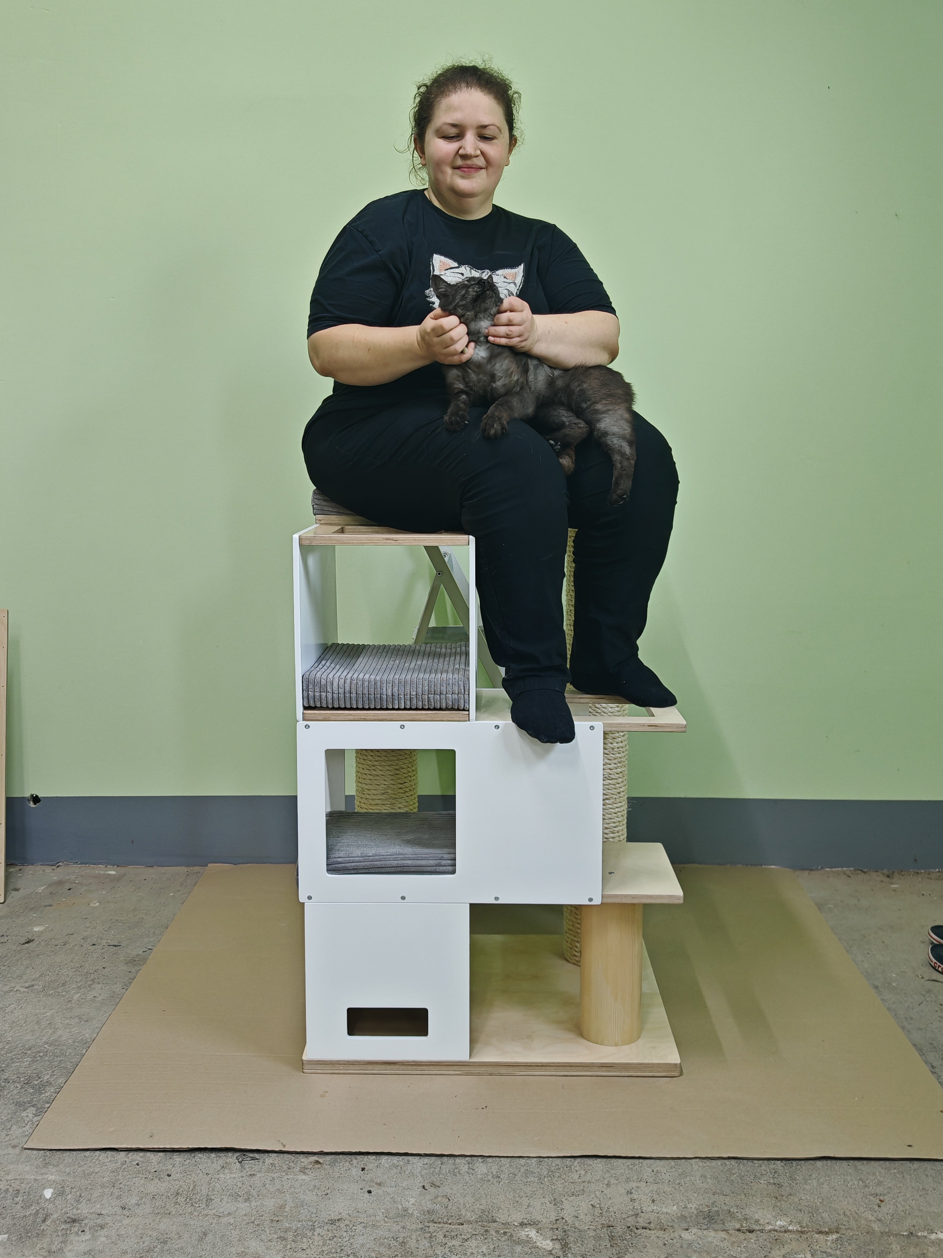 Big Cat Tower Pole Box Bed Shelf - Floory Tunnel Duo Play - Scratchy Things Premium Pet Furniture