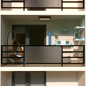 Catio Outdoor Cat Wall Shelf Bed Perch - Catio Big Balcony Bundle - set of cat shelves for an apartment balcony - Scratchy Things Premium Pet Furniture