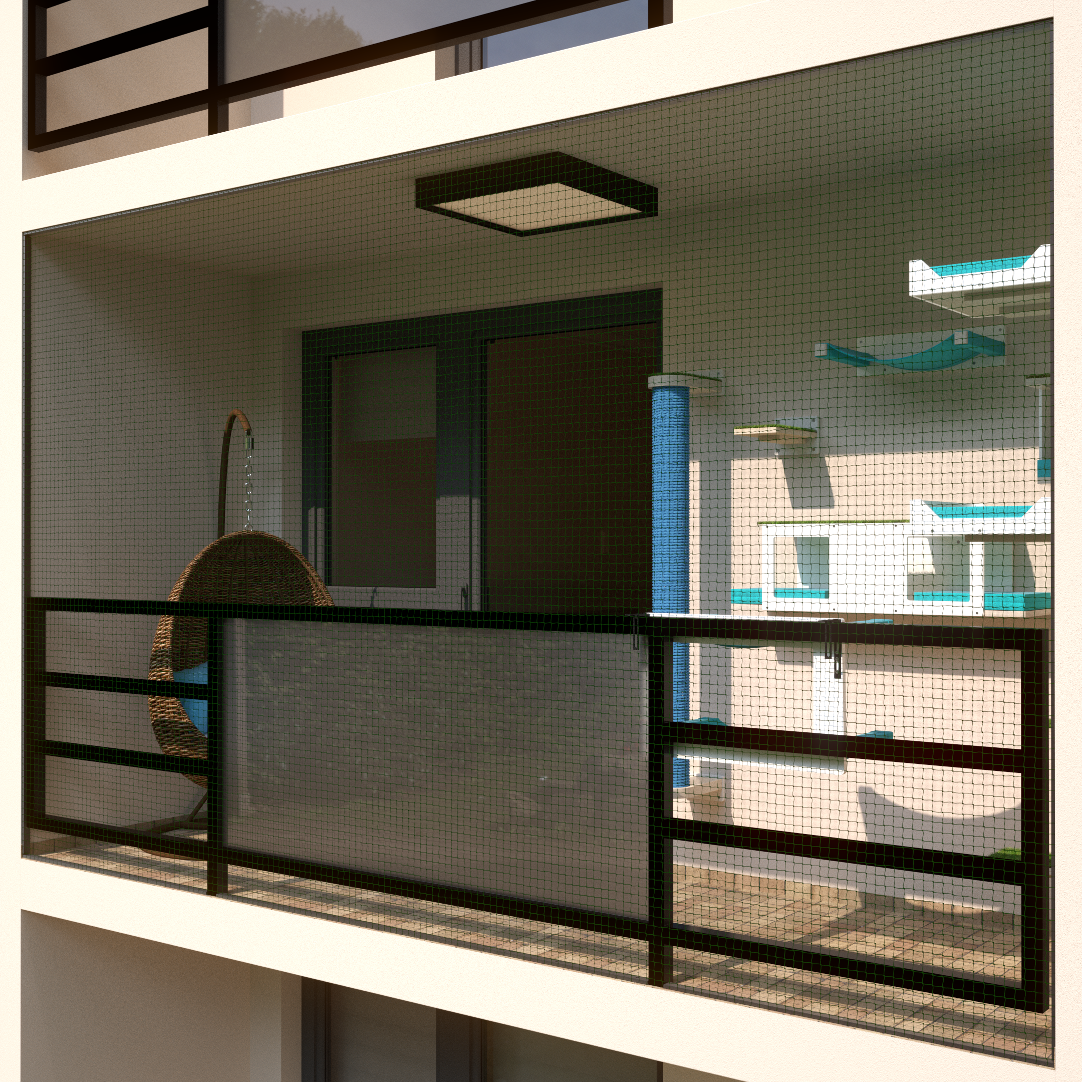 Catio Outdoor Cat Wall Shelf Bed Perch - Catio Big Balcony Bundle - set of cat shelves for an apartment balcony - Scratchy Things Premium Pet Furniture