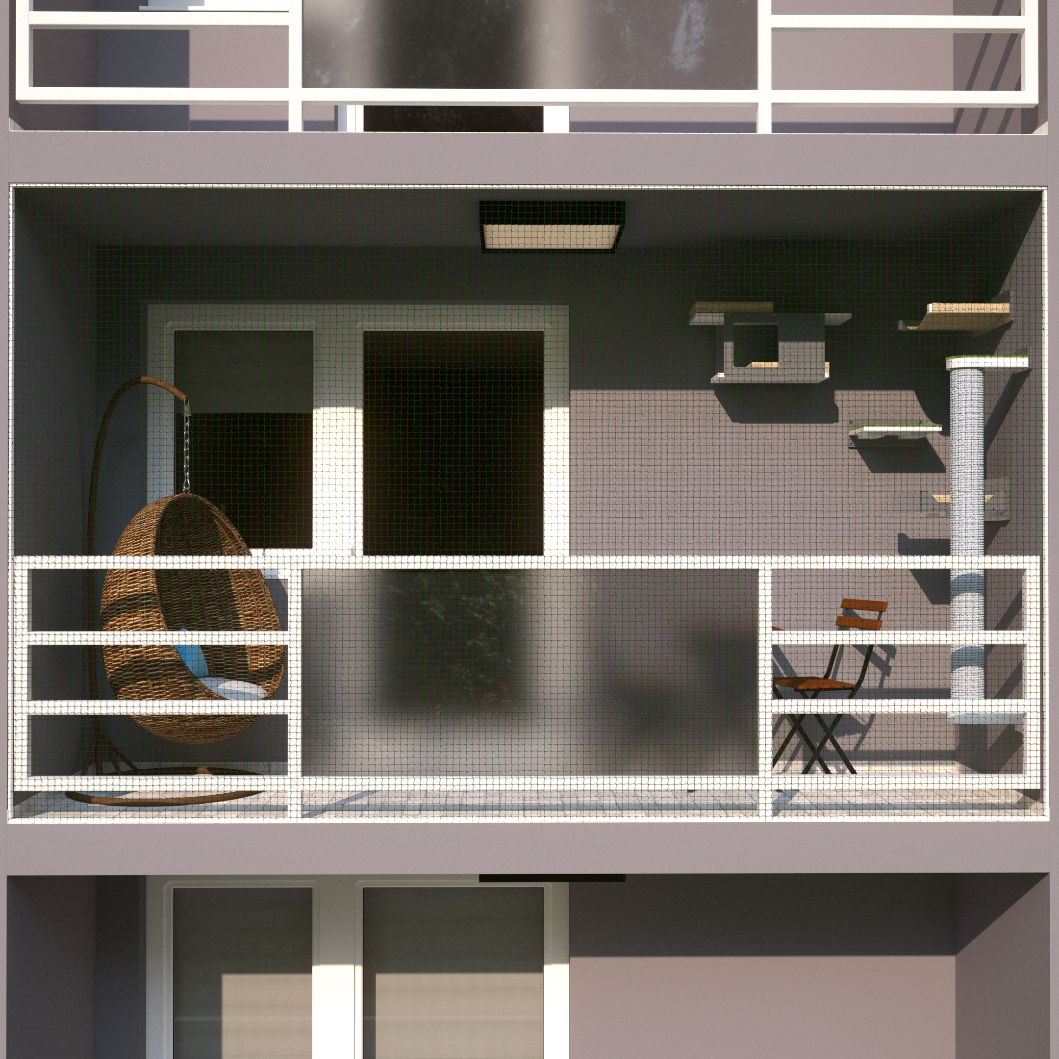 Catio Outdoor Cat Wall Shelf Bed Perch - Catio Small Balcony Bundle - set of cat shelves for an apartment balcony - Scratchy Things Premium Pet Furniture