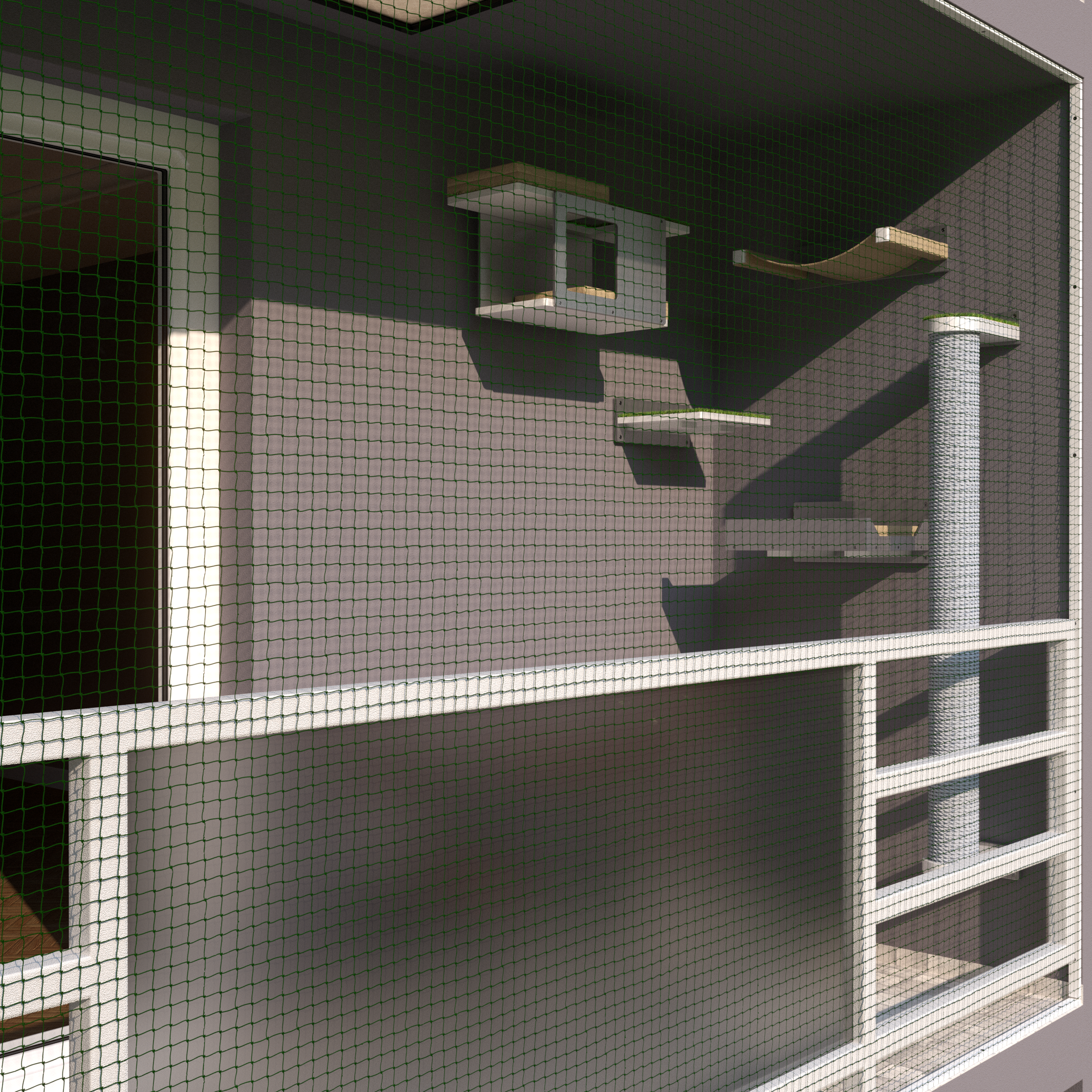 Catio Outdoor Cat Wall Shelf Bed Perch - Catio Small Balcony Bundle - set of cat shelves for an apartment balcony - Scratchy Things Premium Pet Furniture