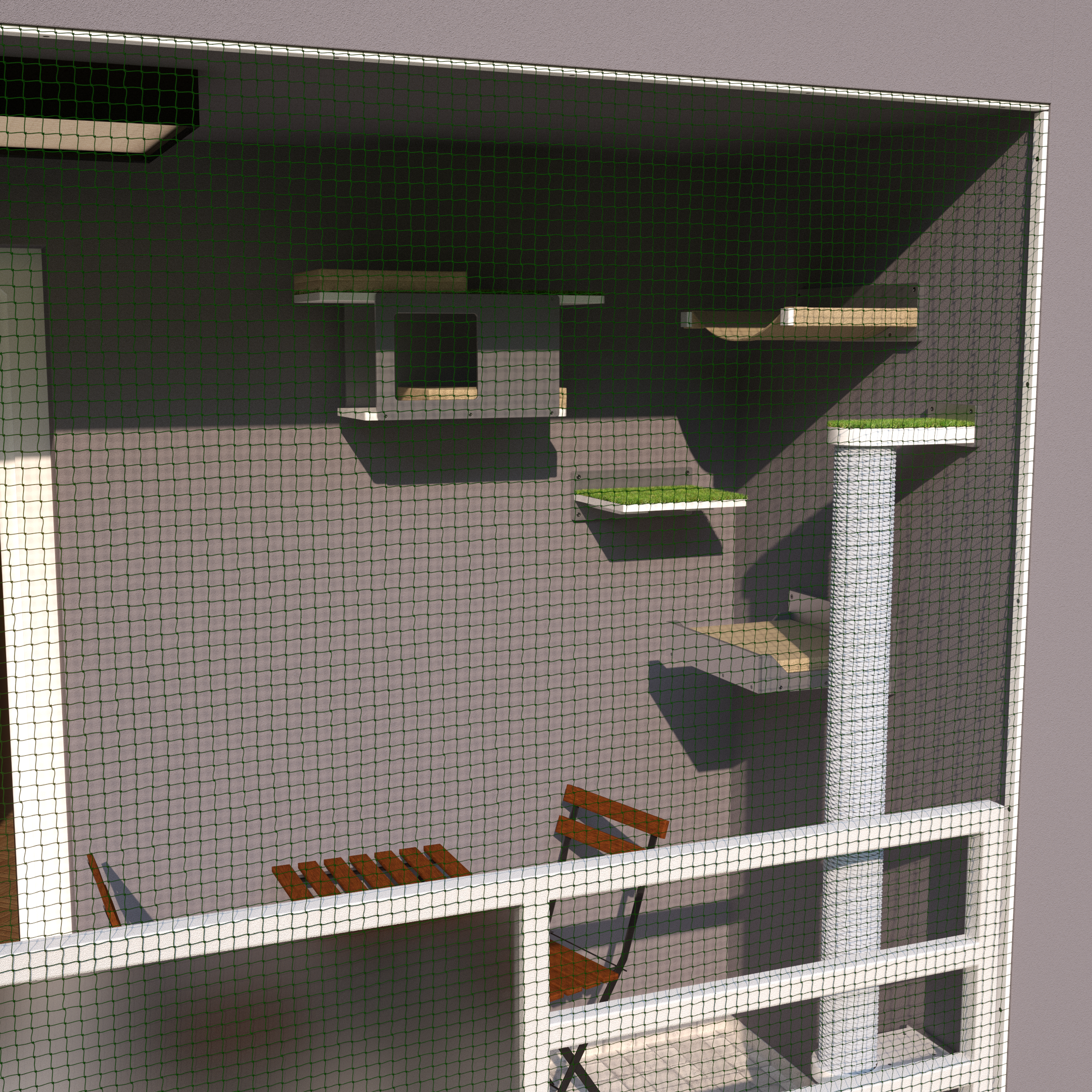 Catio Outdoor Cat Wall Shelf Bed Perch - Catio Small Balcony Bundle - set of cat shelves for an apartment balcony - Scratchy Things Premium Pet Furniture