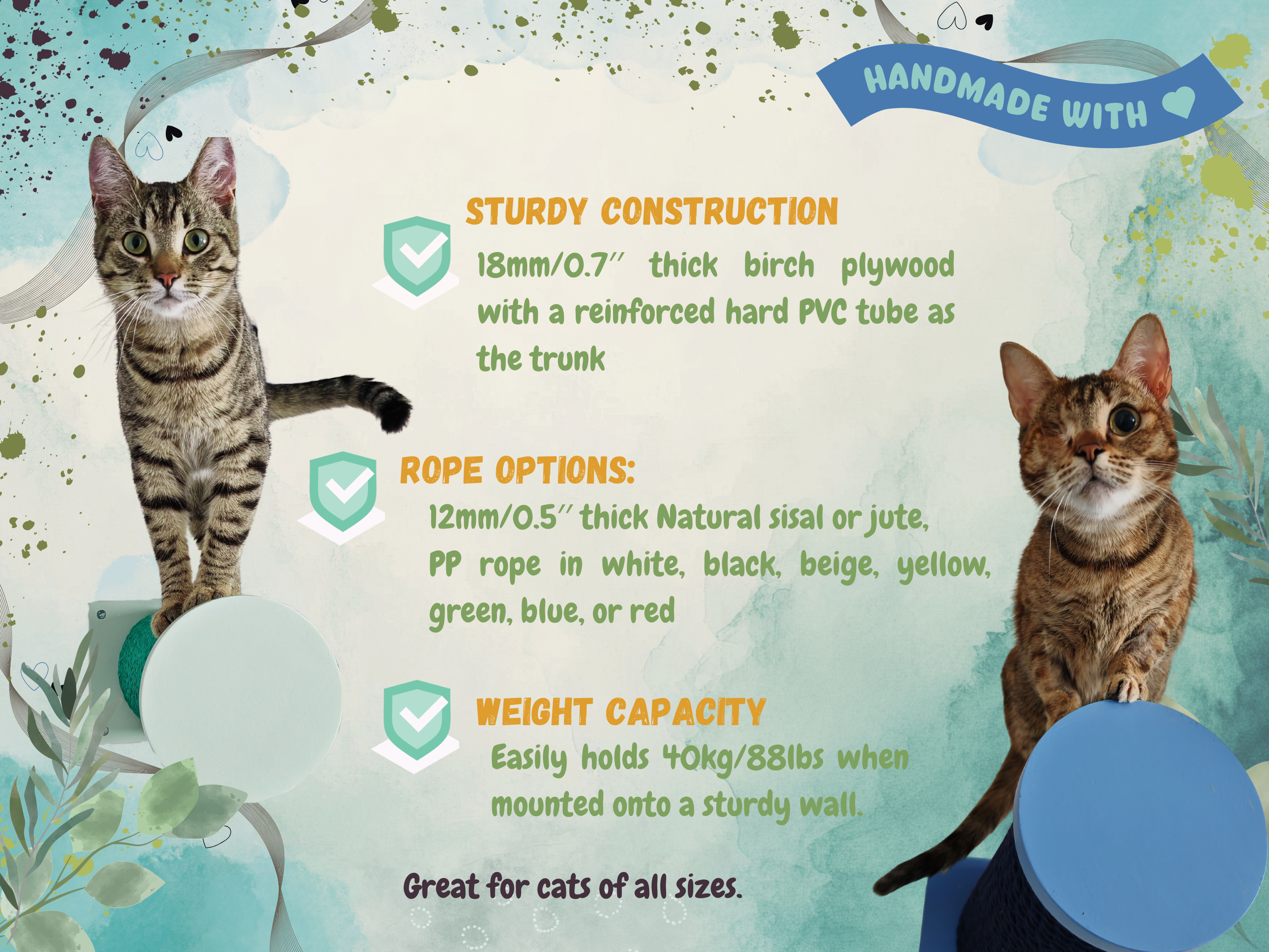 Cat Wall Scratching Pole Step Shelf - Wally Round Step - Scratchy Things Premium Pet Furniture