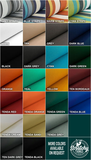 There are 25 options for outdoor cushions. 4 are multicolored with stripes, and 21 are solid colors. 