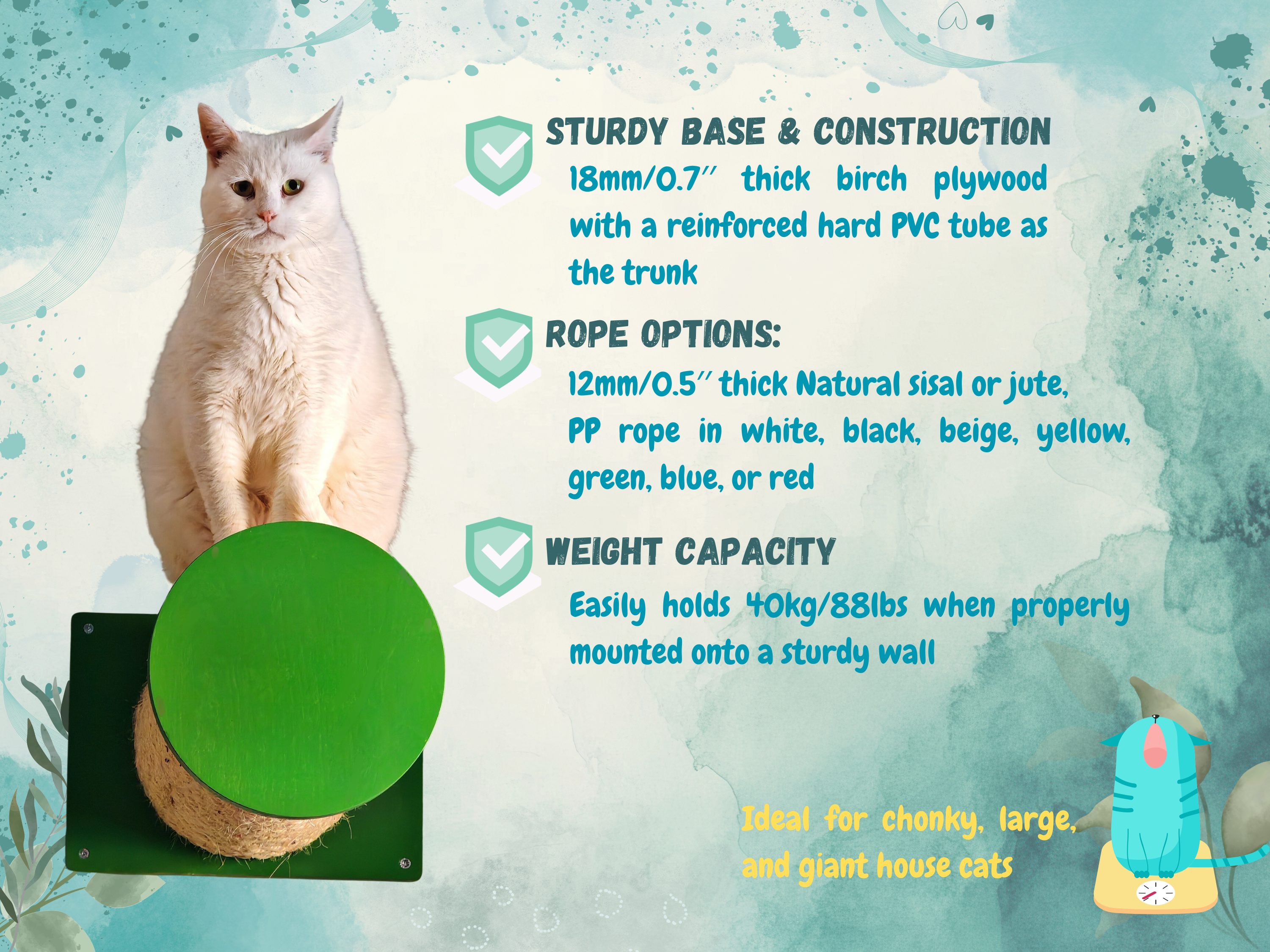 Cat Wall Scratching Pole Step Shelf - Wally Round Step Chonk - Scratchy Things Premium Pet Furniture