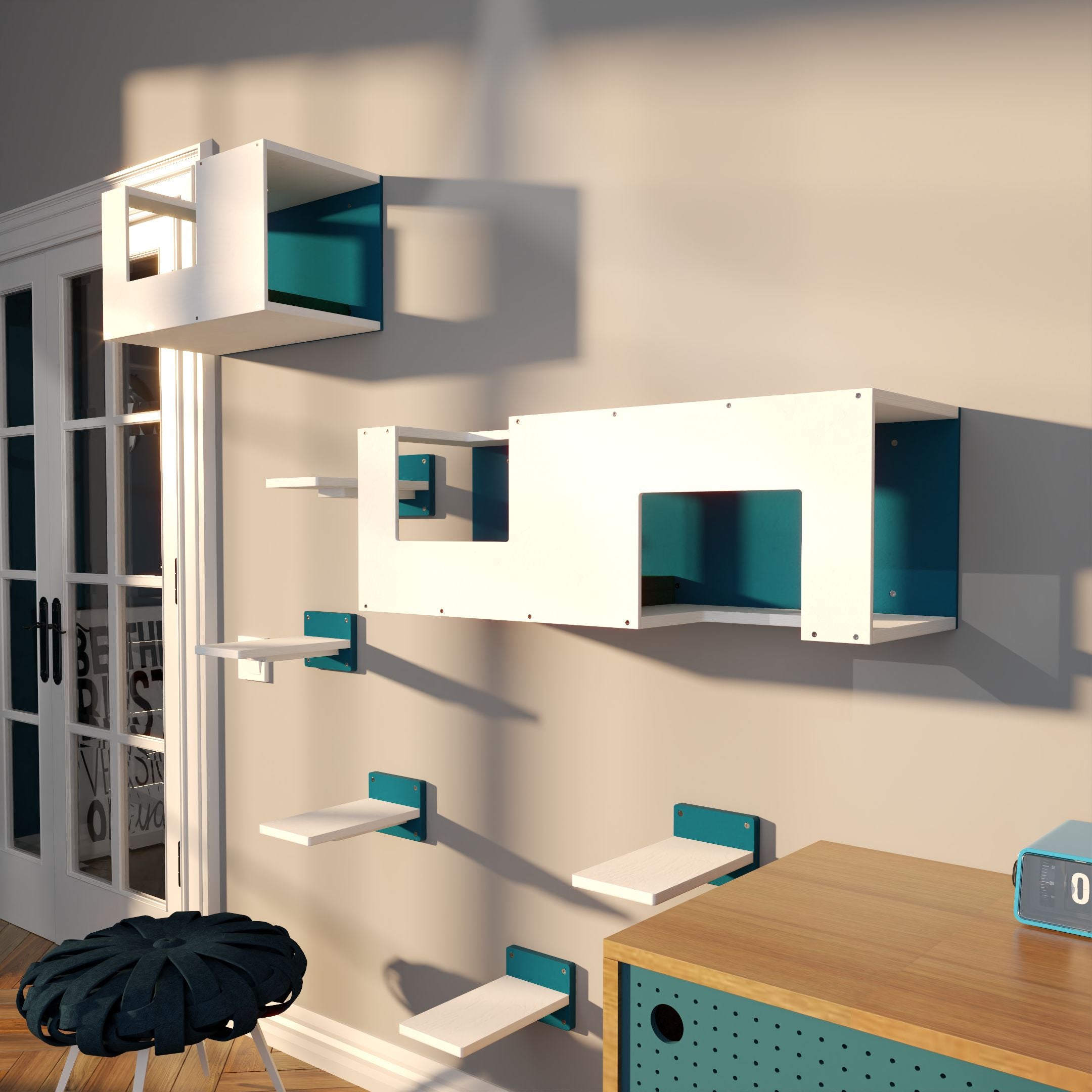 Cat Wall Shelf Step Bed Bundle - BigCat Mezzanines Bundle - Scratchy Things Premium Pet Furniture