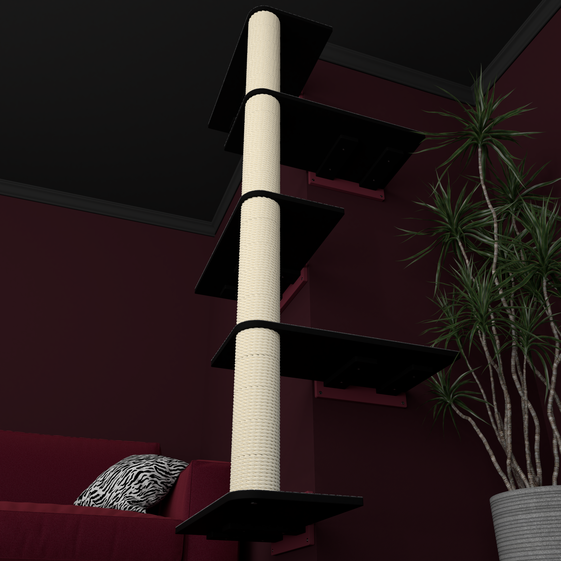 Cat Wall Scratching Pole Post Corner Shelf - Wally CornerPost - Scratchy Things Premium Pet Furniture