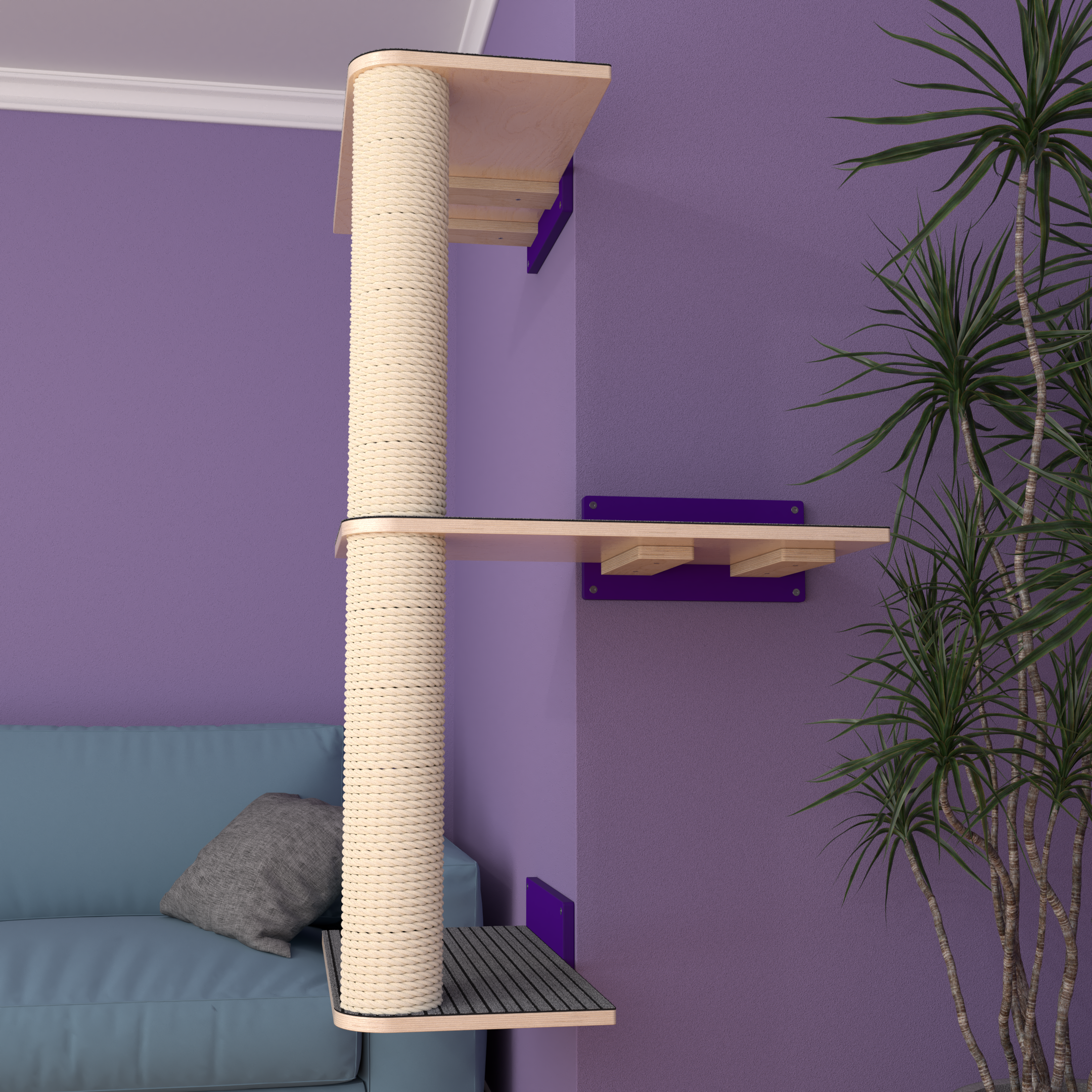 Cat Wall Scratching Pole Post Corner Shelf - Wally CornerPost - Scratchy Things Premium Pet Furniture