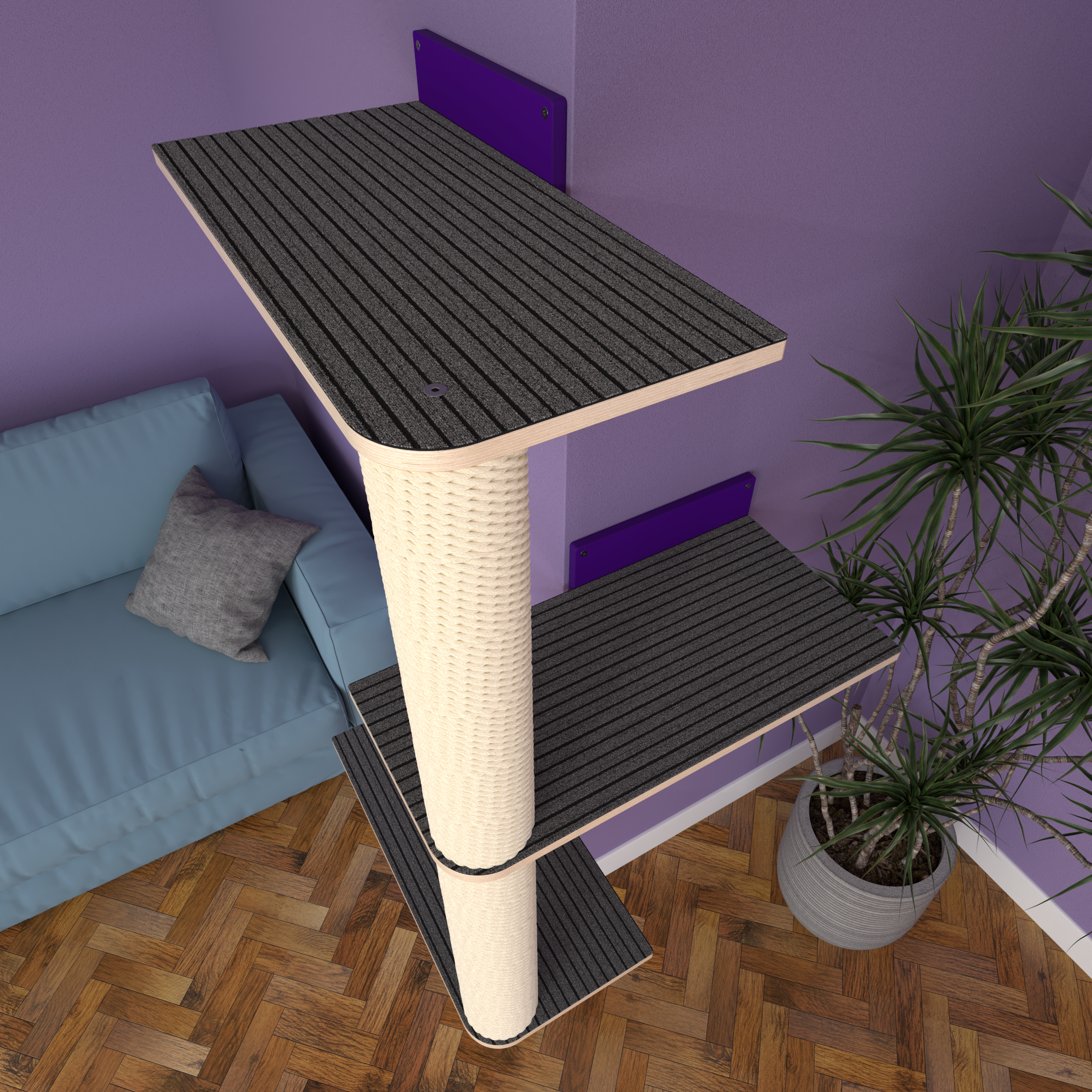 Cat Wall Scratching Pole Post Corner Shelf - Wally CornerPost - Scratchy Things Premium Pet Furniture