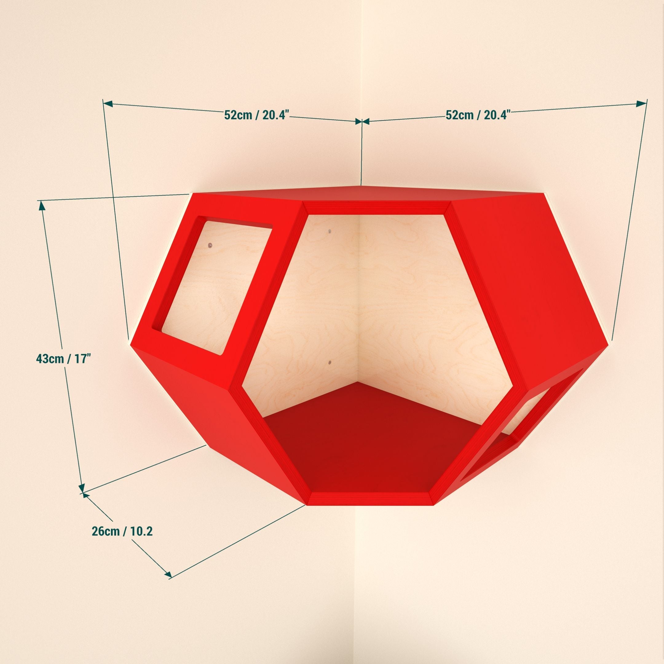 Cat Wall Shelf Hexagonal Corner Bed - Wally Hex Corner 25 - Scratchy Things Premium Pet Furniture