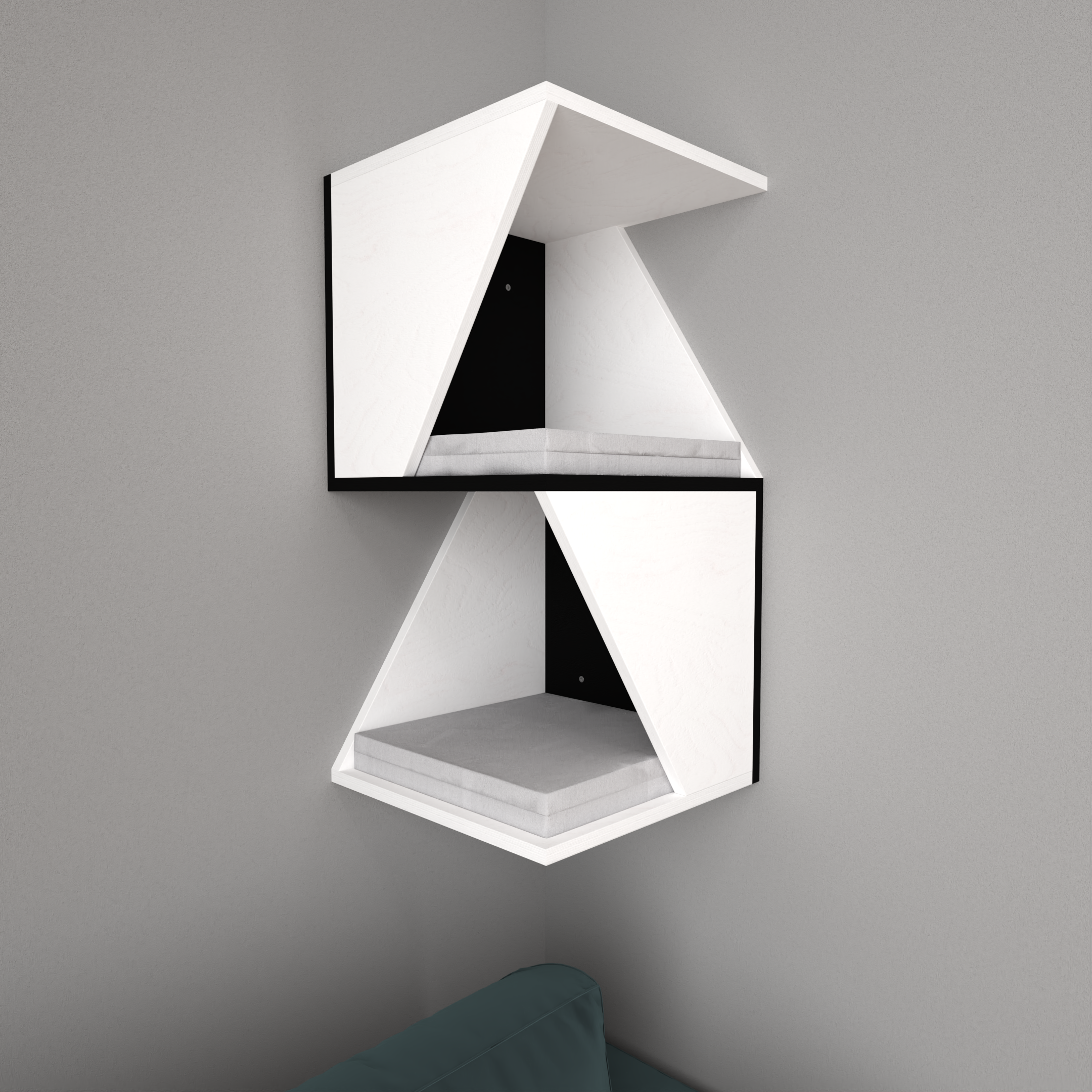 Cat Wall Shelf Bed Corner Box - Wally Sharp Tower - Scratchy Things Premium Pet Furniture