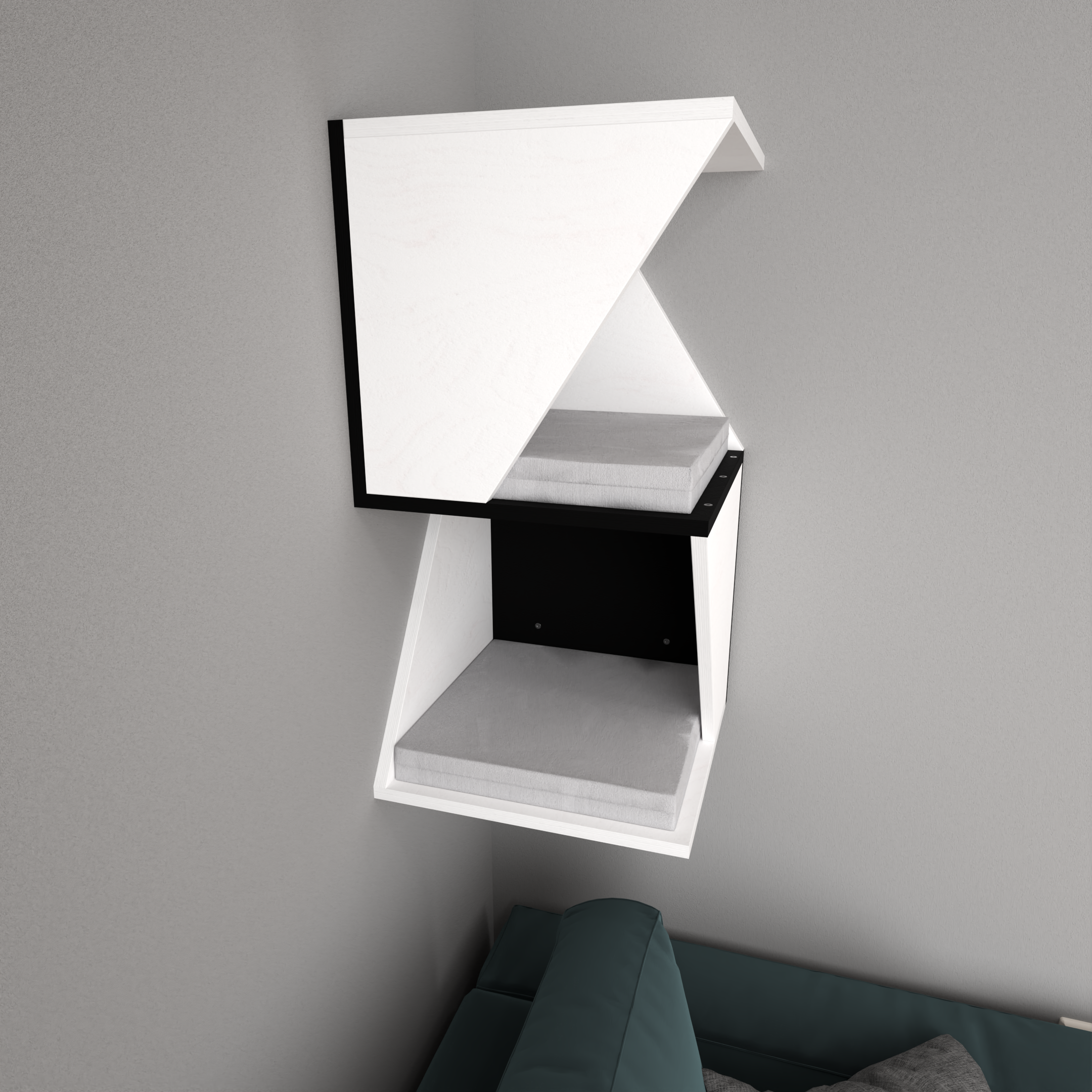 Cat Wall Shelf Bed Corner Box - Wally Sharp Tower - Scratchy Things Premium Pet Furniture