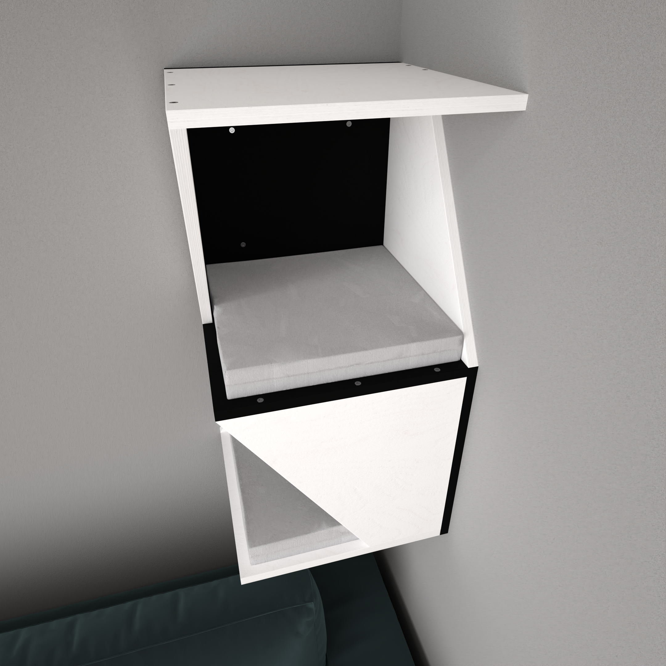 Cat Wall Shelf Bed Corner Box - Wally Sharp Tower - Scratchy Things Premium Pet Furniture