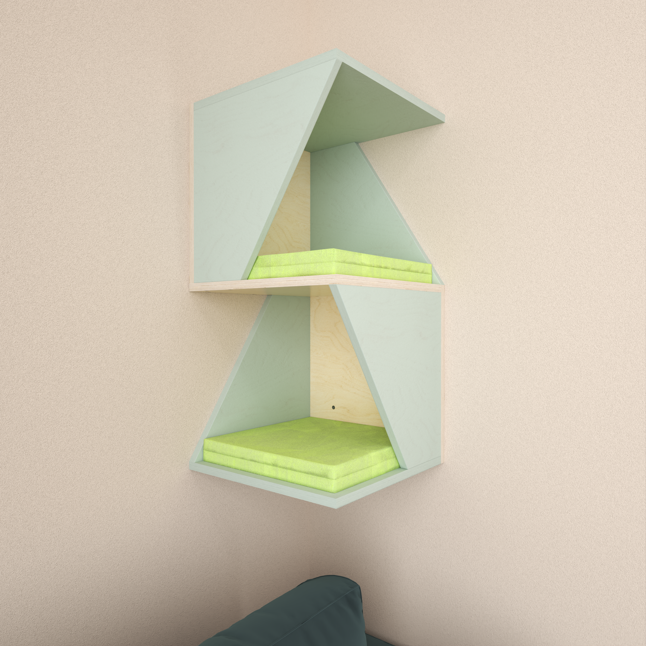 Cat Wall Shelf Bed Corner Box - Wally Sharp Tower - Scratchy Things Premium Pet Furniture