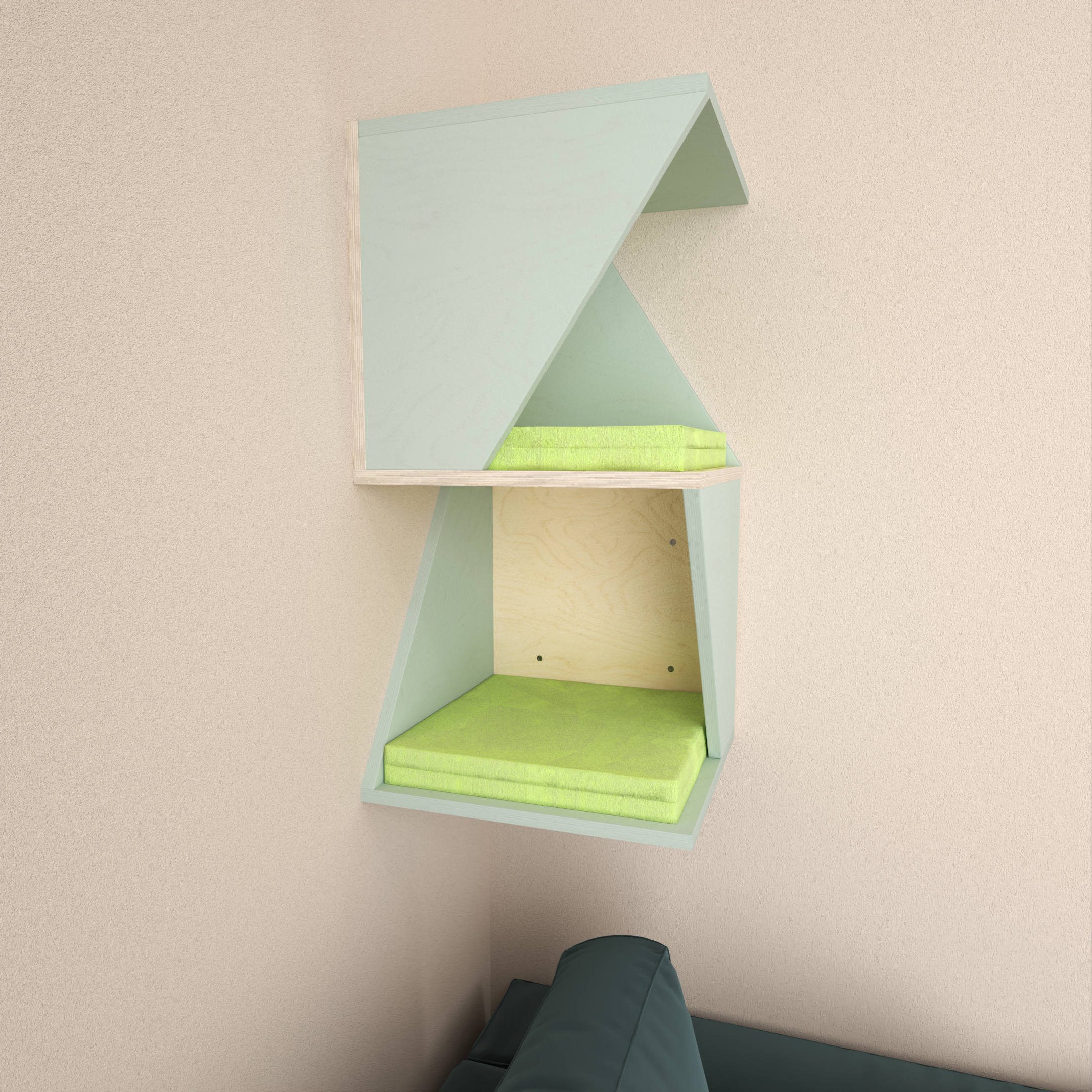 Cat Wall Shelf Bed Corner Box - Wally Sharp Tower - Scratchy Things Premium Pet Furniture