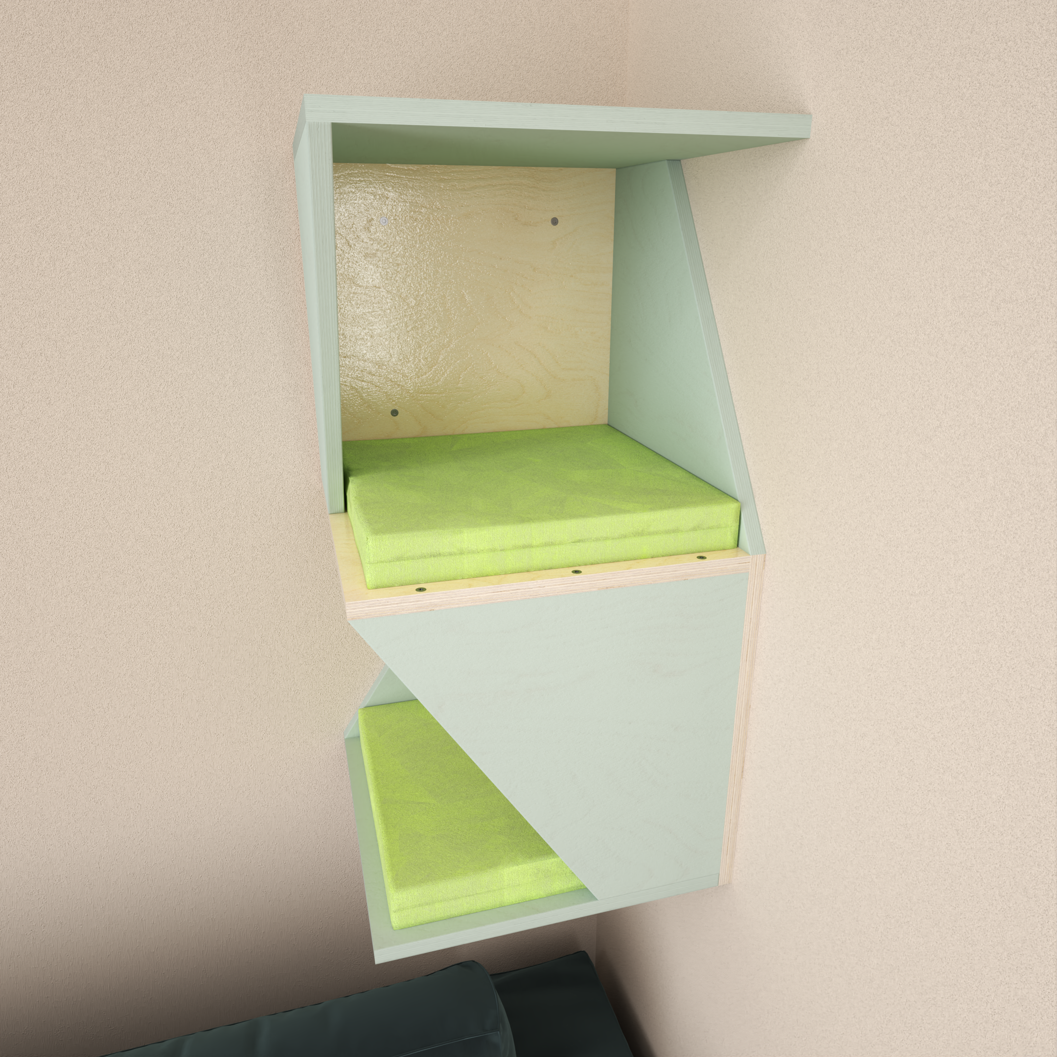 Cat Wall Shelf Bed Corner Box - Wally Sharp Tower - Scratchy Things Premium Pet Furniture