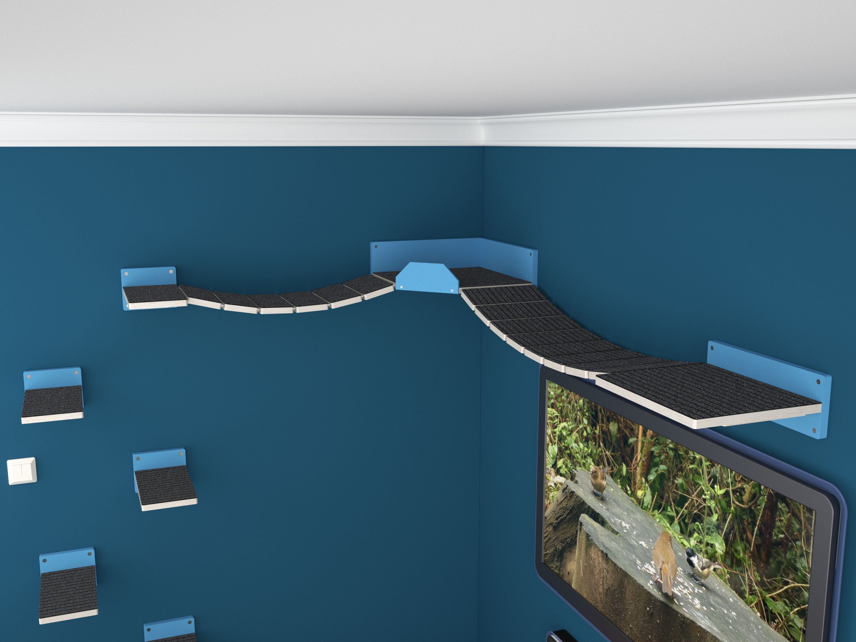 Cat Wall Shelf Corner Box Bridge Platform - WideBridge Corner Bundle - Scratchy Things Premium Pet Furniture