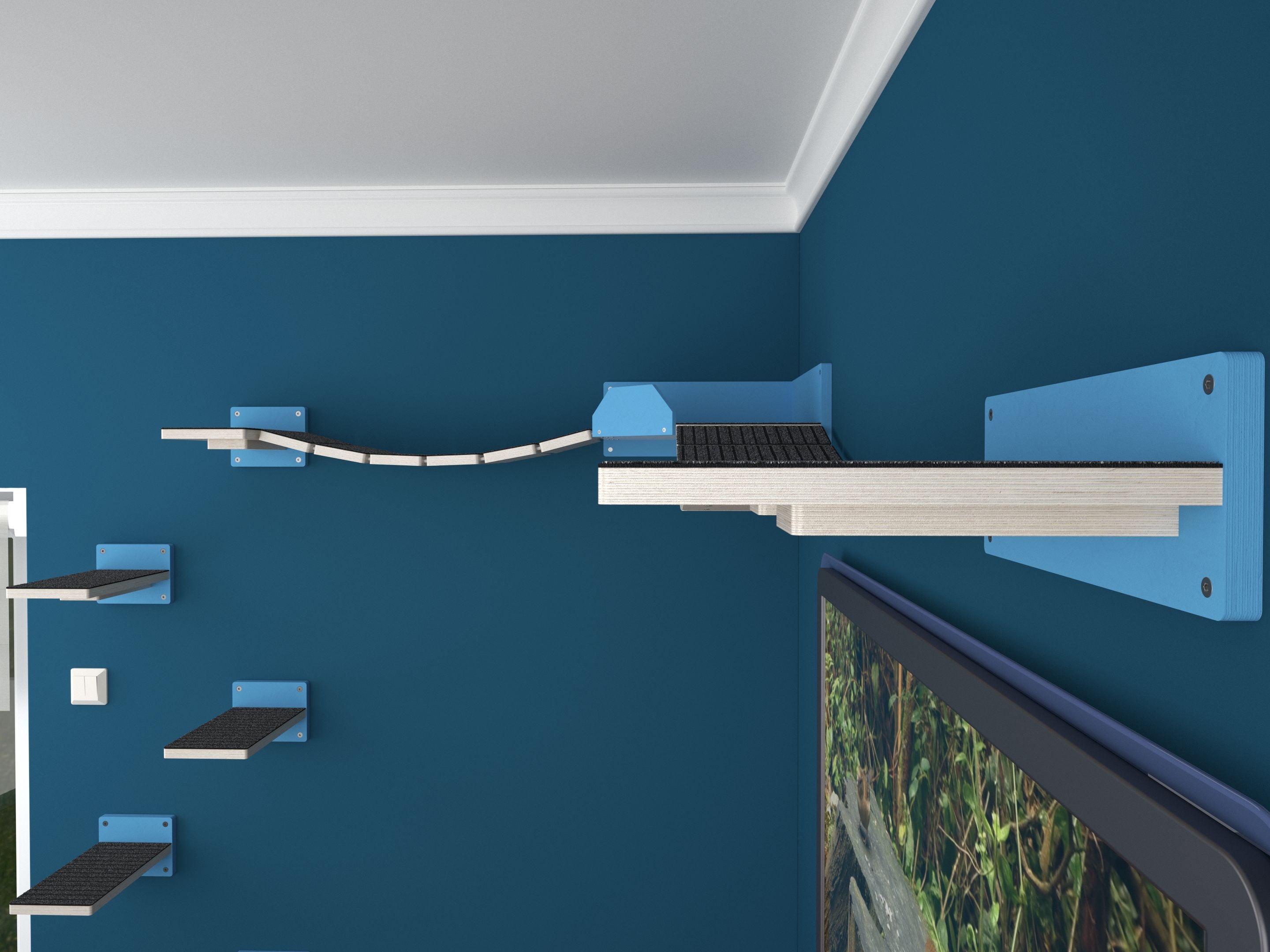 Cat Wall Shelf Corner Box Bridge Platform - WideBridge Corner Bundle - Scratchy Things Premium Pet Furniture