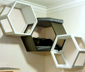 Cat Wall Shelf Hexagonal Corner Bed Bundle - Corner Hex Bundle - Scratchy Things Premium Pet Furniture