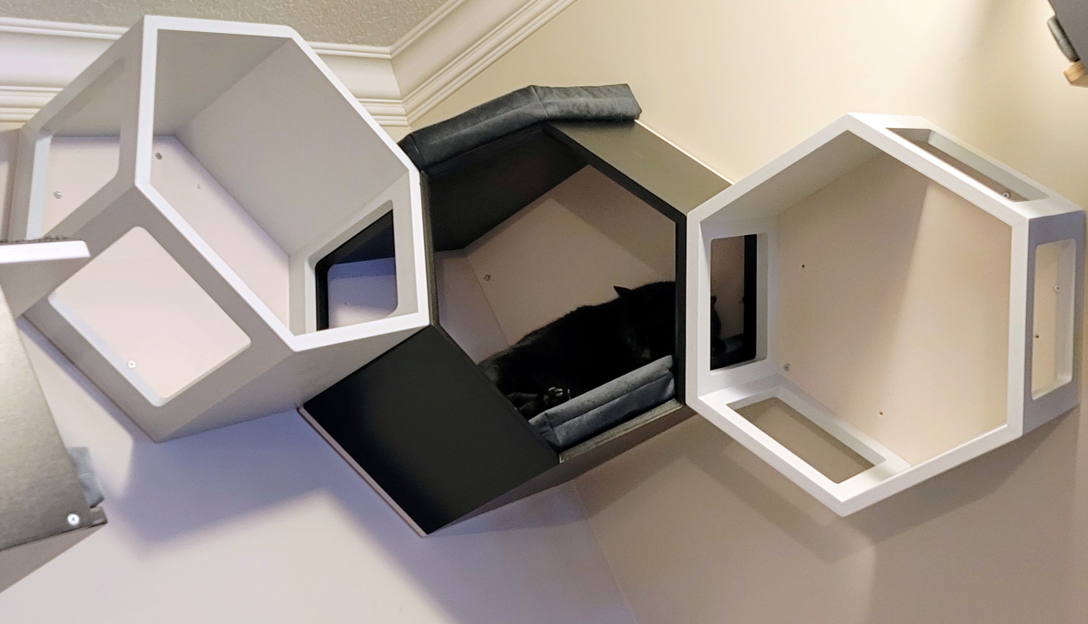 Cat Wall Shelf Hexagonal Corner Bed Bundle - Corner Hex Bundle - Scratchy Things Premium Pet Furniture