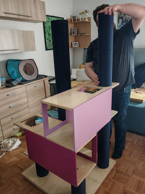 Big Cat Tower Pole Box Bed Shelf - Floory Spire - Scratchy Things Premium Pet Furniture