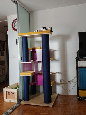 Big Cat Tower Pole Box Bed Shelf - Floory Spire - Scratchy Things Premium Pet Furniture