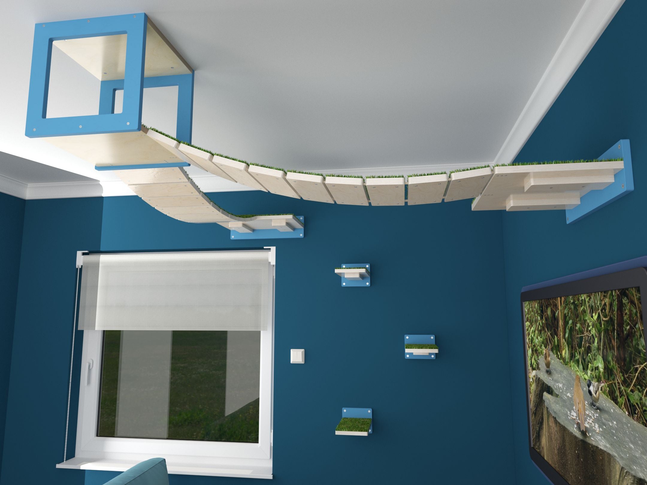 Cat Ceiling Shelf Bridge Bundle - Top Double Grass Bridge Bundle - Scratchy Things Premium Pet Furniture